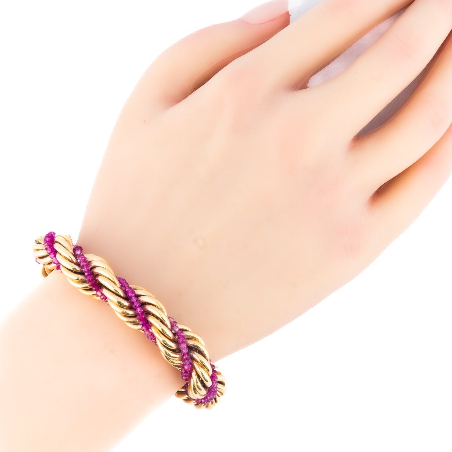 Ruby Beaded Gold Rope Bracelet