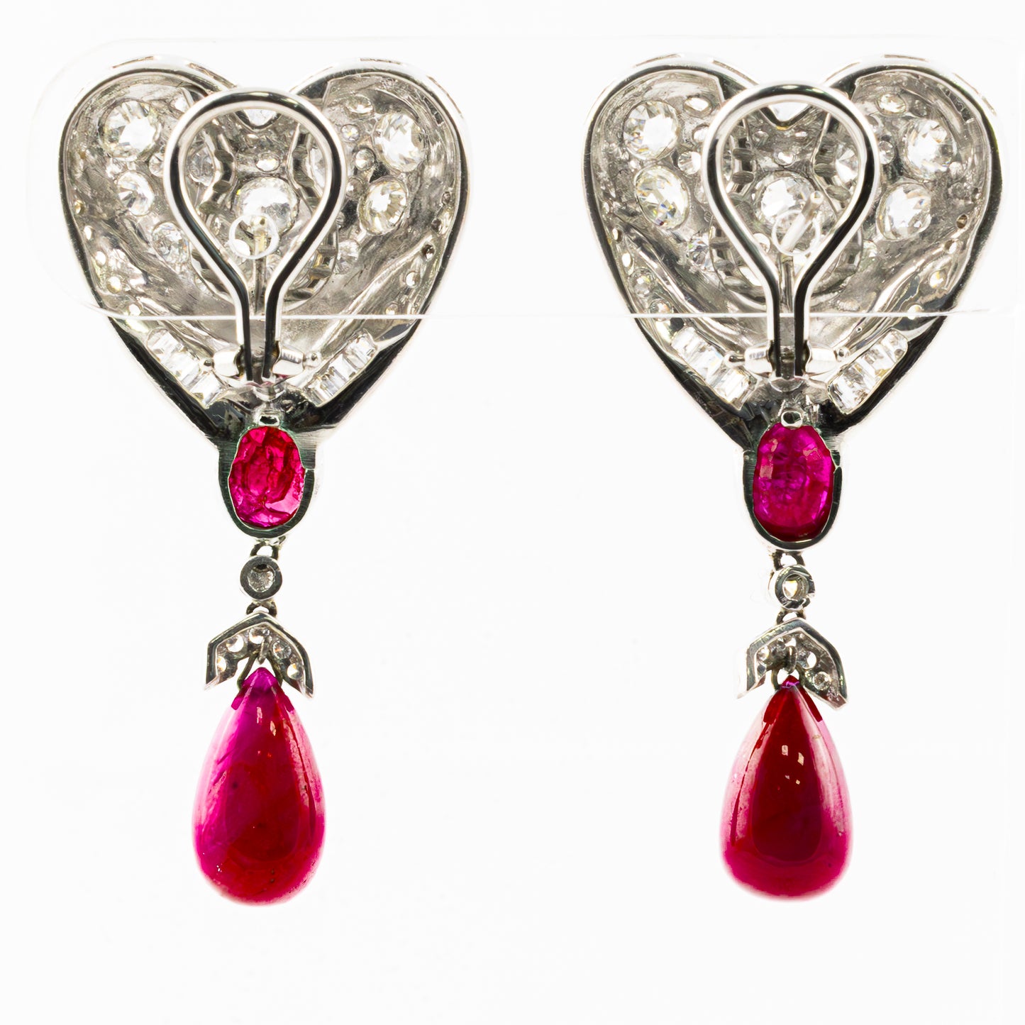 Diamond and Ruby Heart Drop Gold Earrings