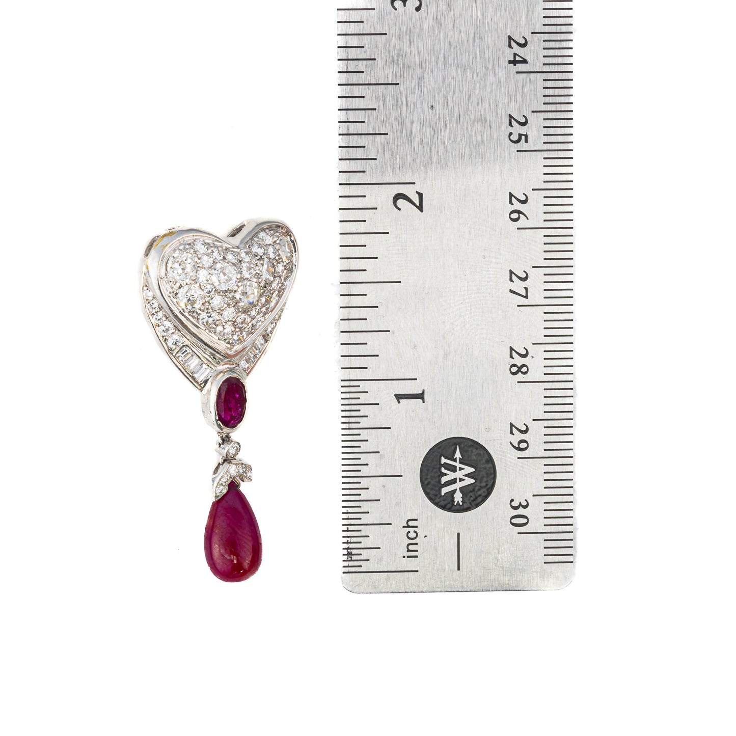 Diamond and Ruby Heart Drop Gold Earrings