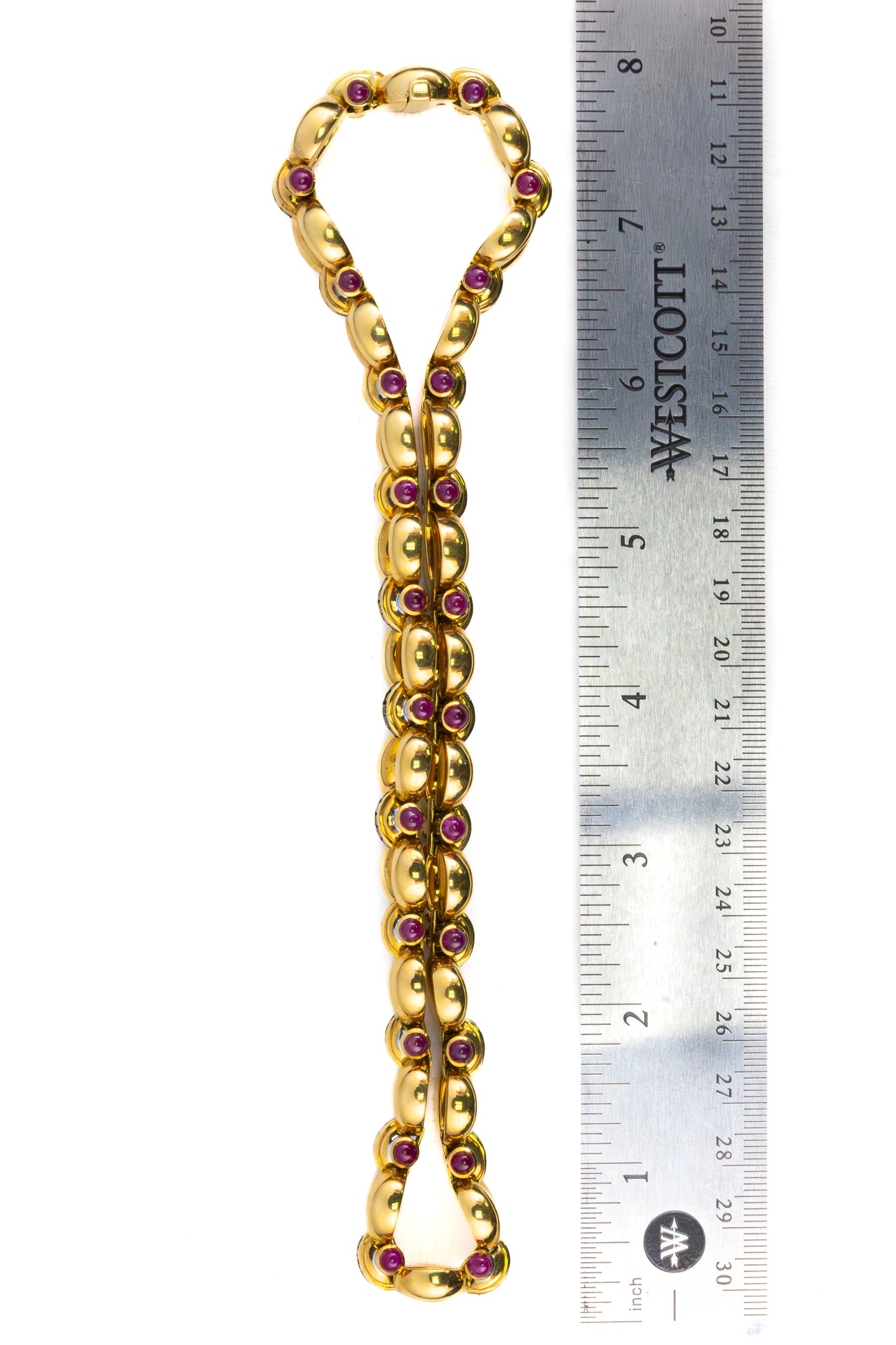 Diamond, Sapphire and Cabochon Ruby Gold Link Necklace