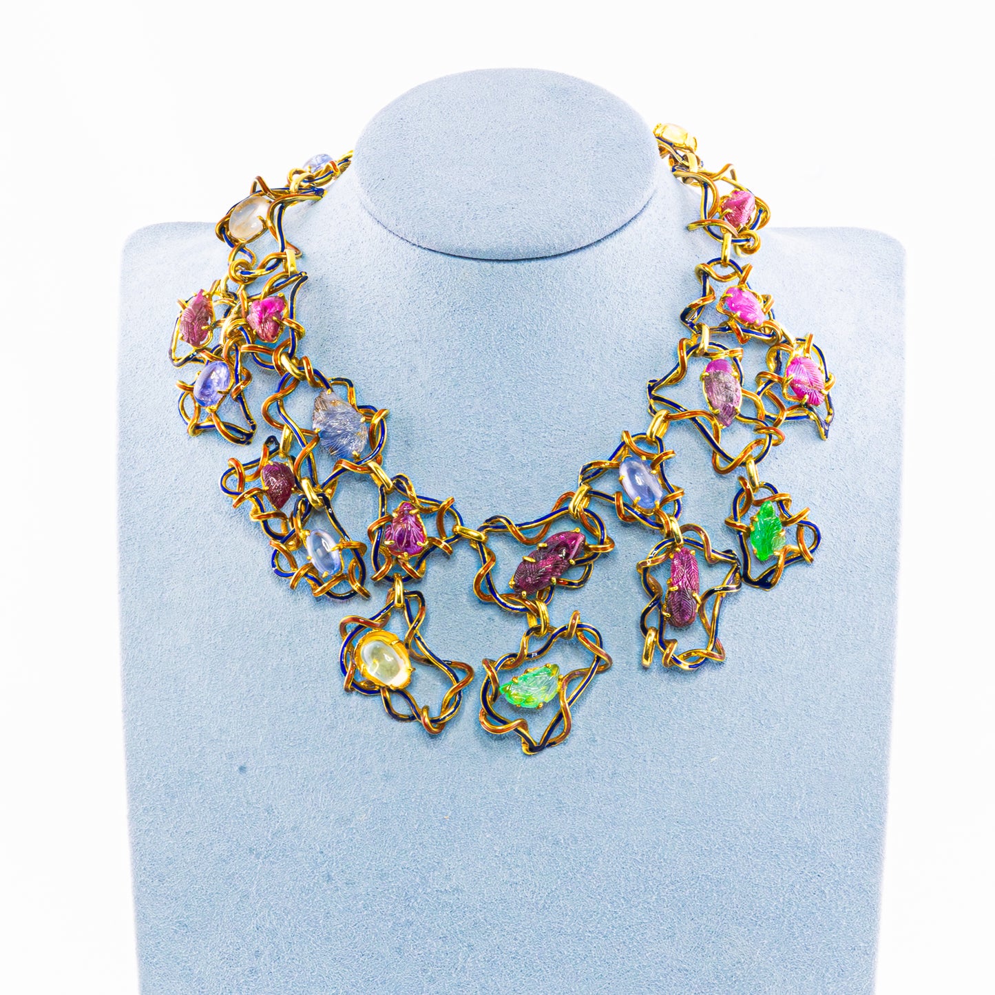 Seaman Schepps Multi Carved Gem & Enamel Necklace