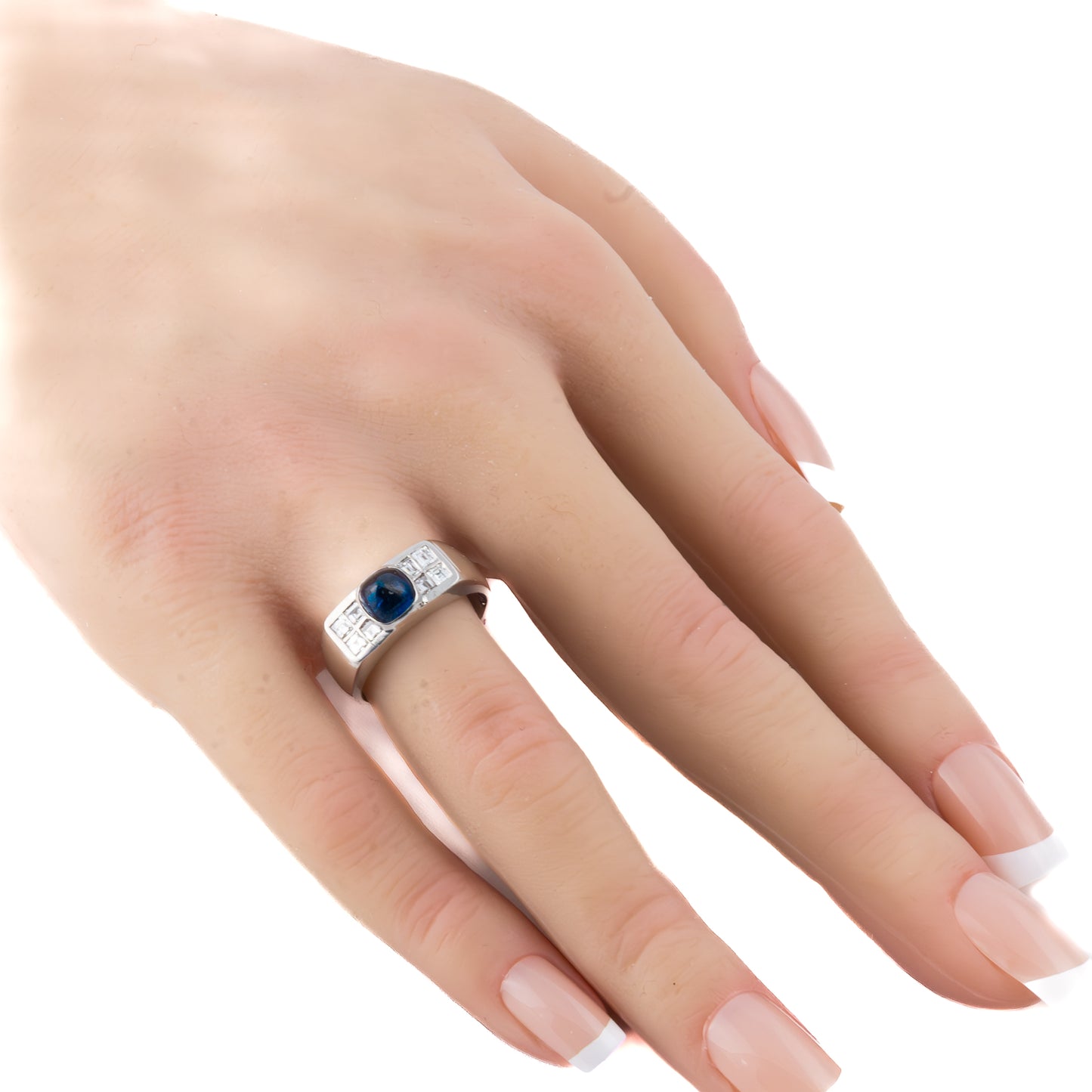 Cabochon Sapphire and Diamond Platinum Ring