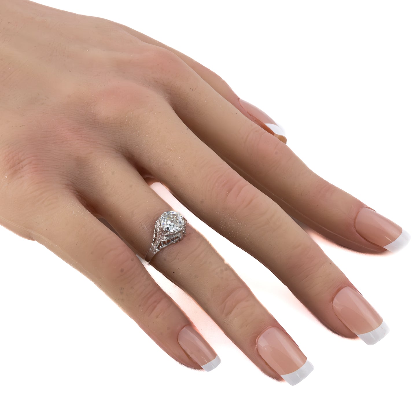Art Deco Old Mine Diamond Engagement Ring in Platinum