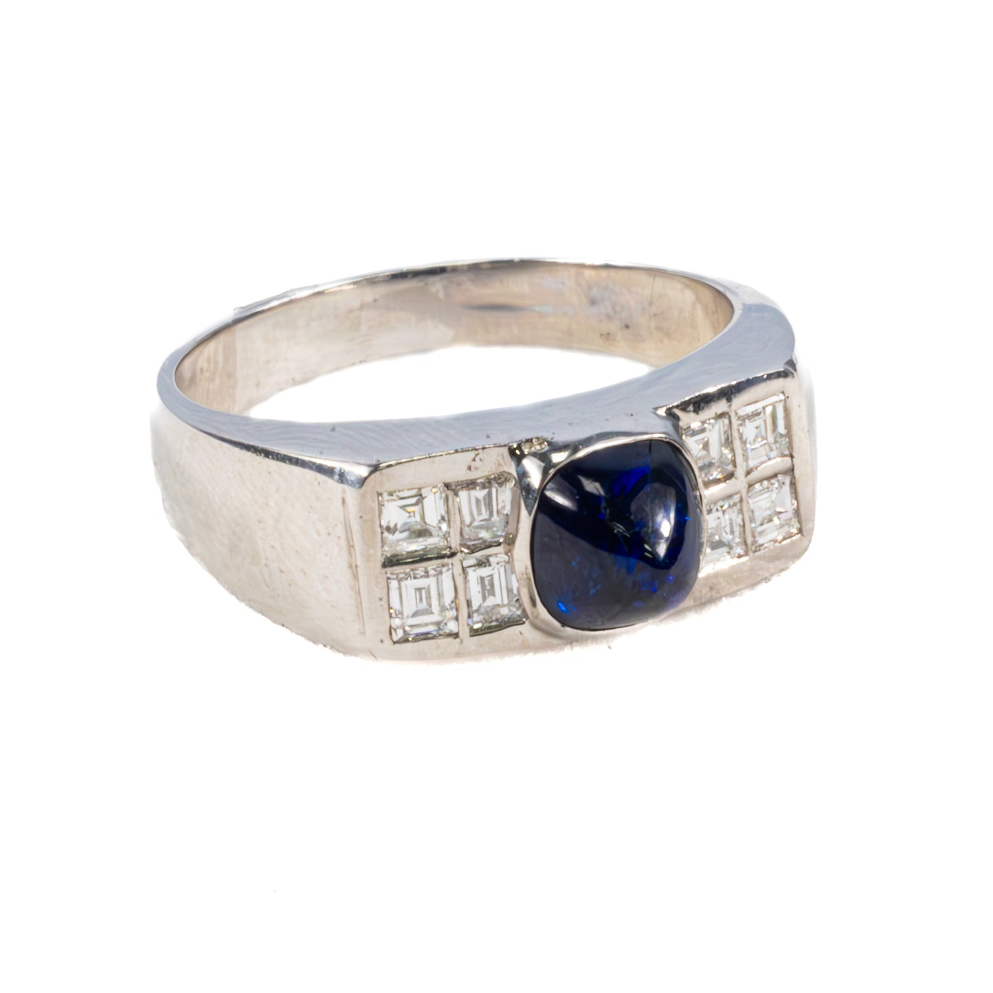 Cabochon Sapphire and Diamond Platinum Ring