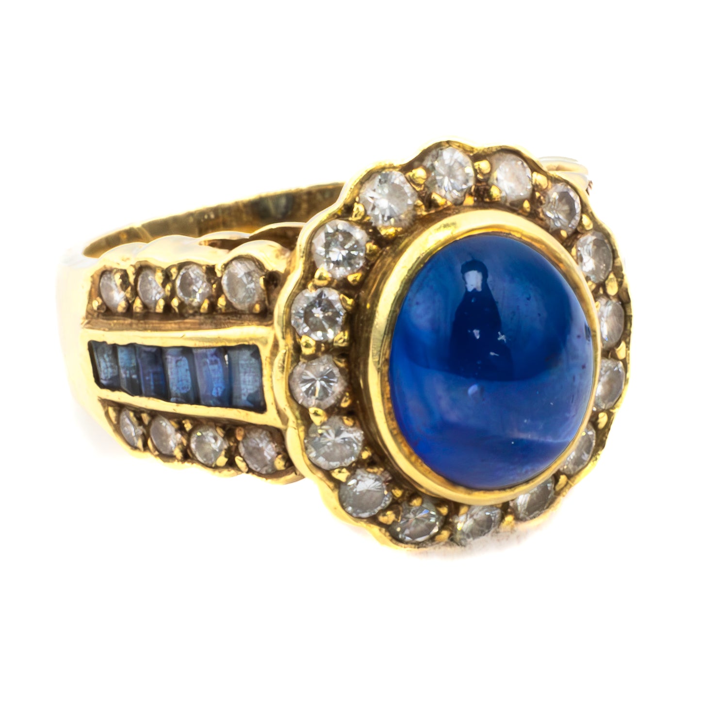 Vintage Cabochon Sapphire and Diamond Halo Ring