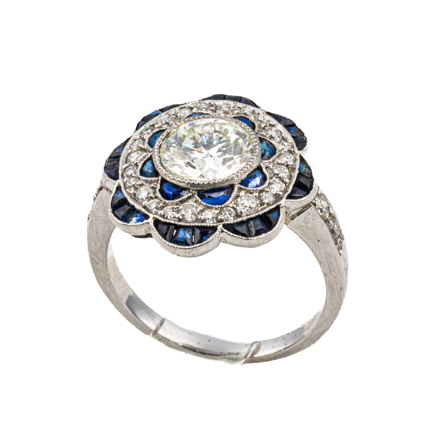 Art Deco Diamond and Sapphire Floral Ring
