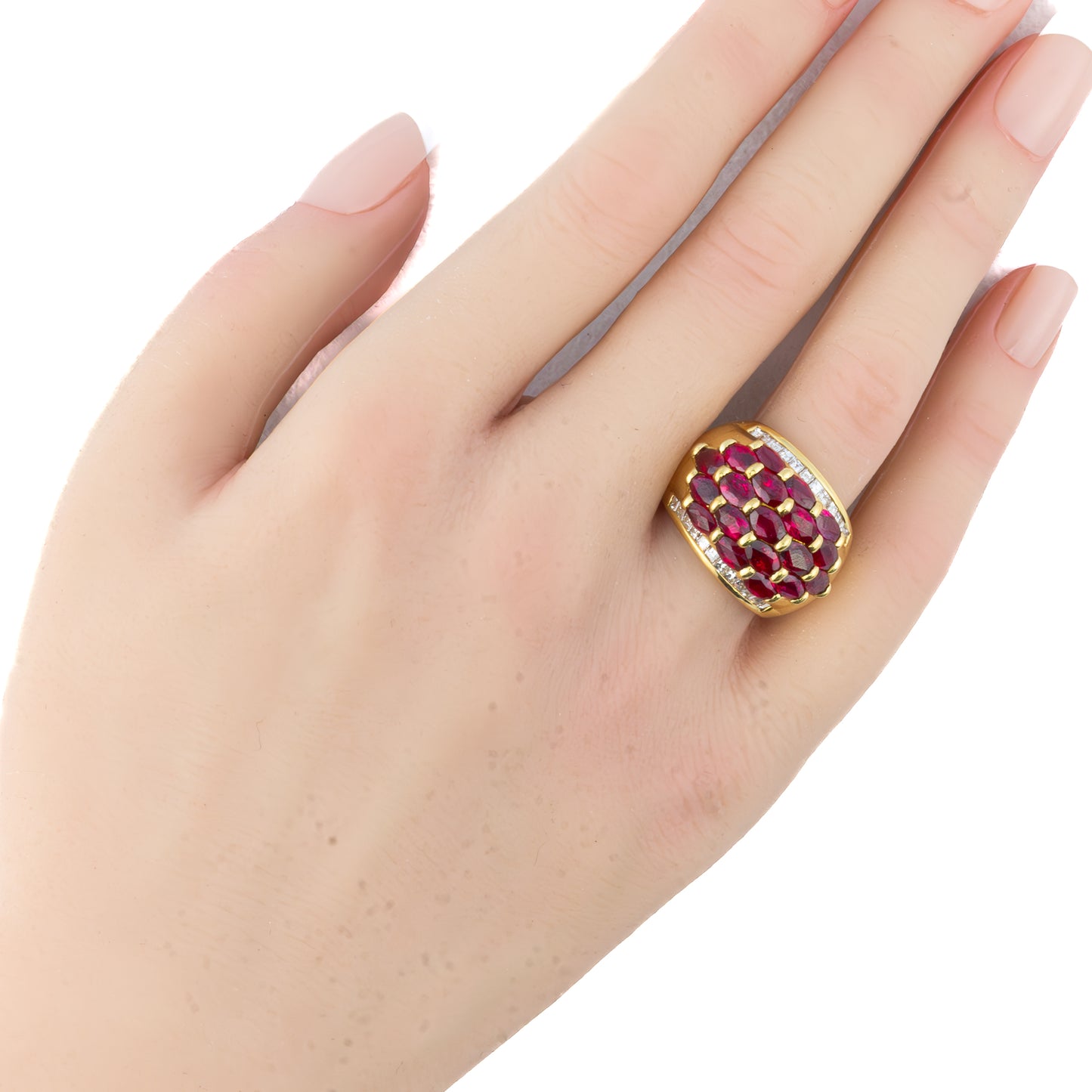 Ruby and Diamond Gold Bombe Ring
