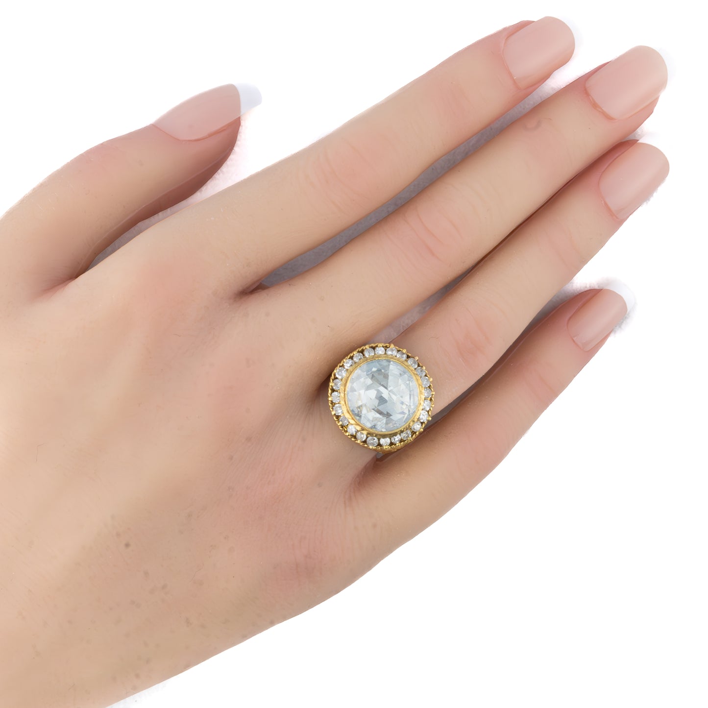 Vintage Center Old Mine and Round Cut Diamond Gold Ring