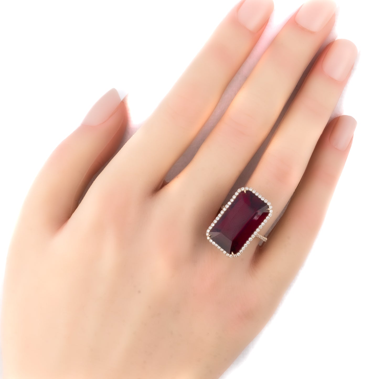 Rubellite and Diamond Halo Cocktail Ring