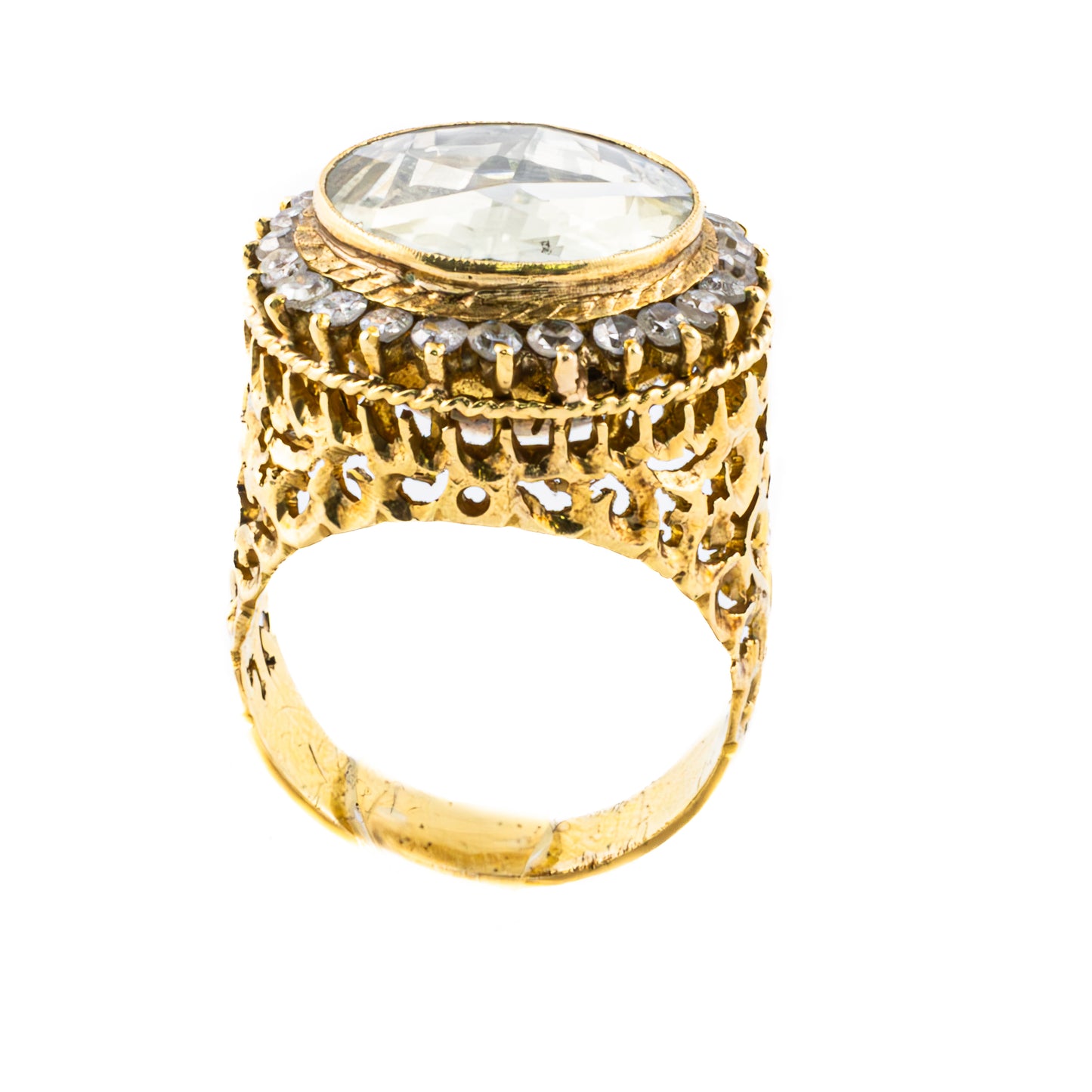 Vintage Center Old Mine and Round Cut Diamond Gold Ring