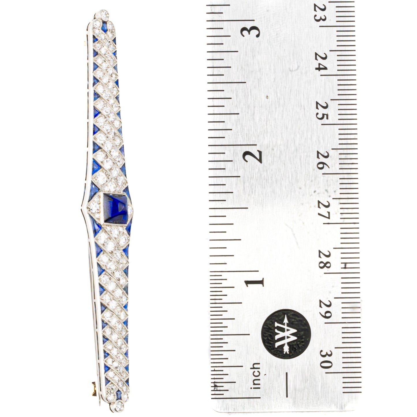 Art Deco Sapphire and Diamond Platinum Bar Brooch