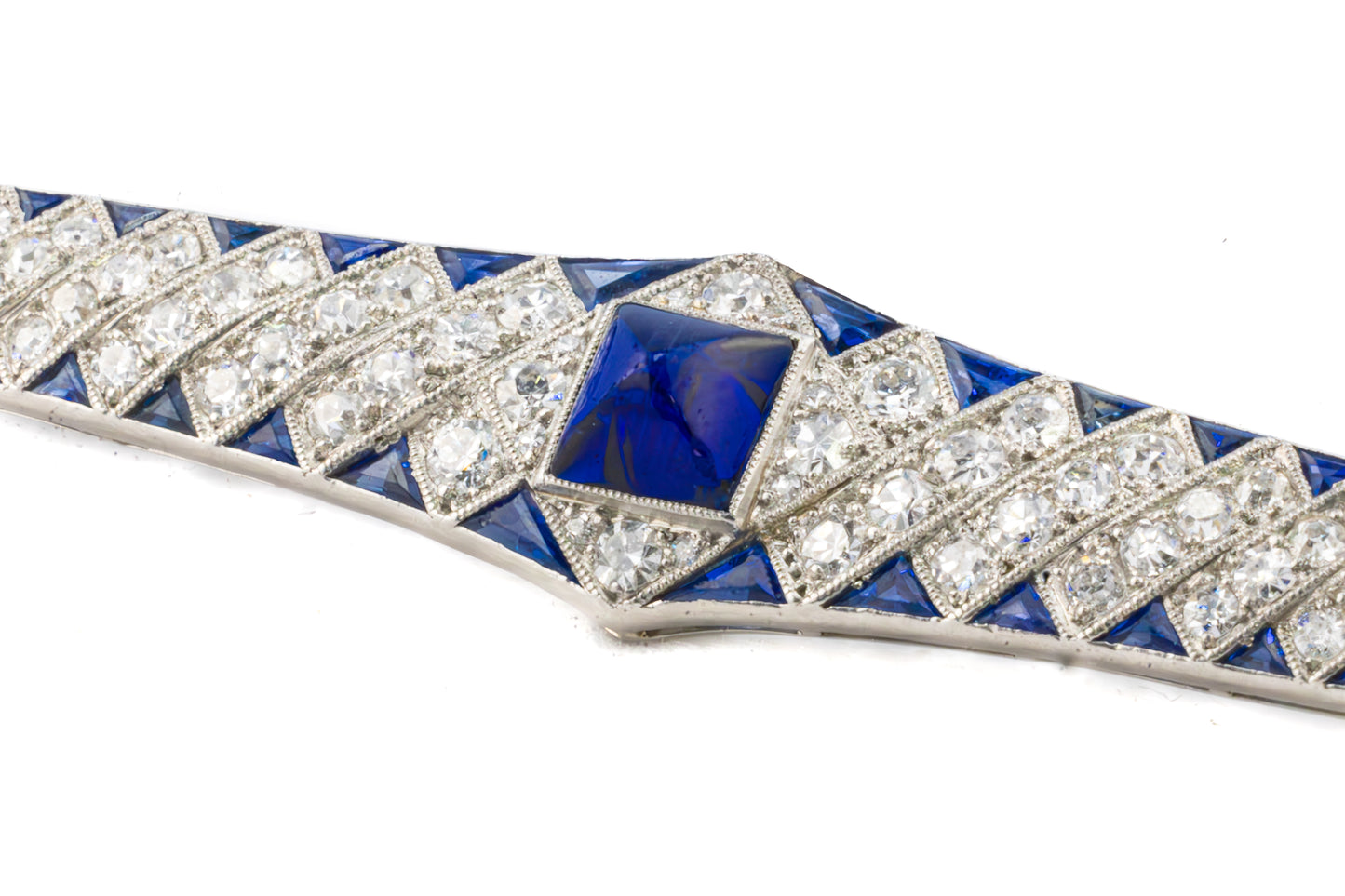 Art Deco Sapphire and Diamond Platinum Bar Brooch