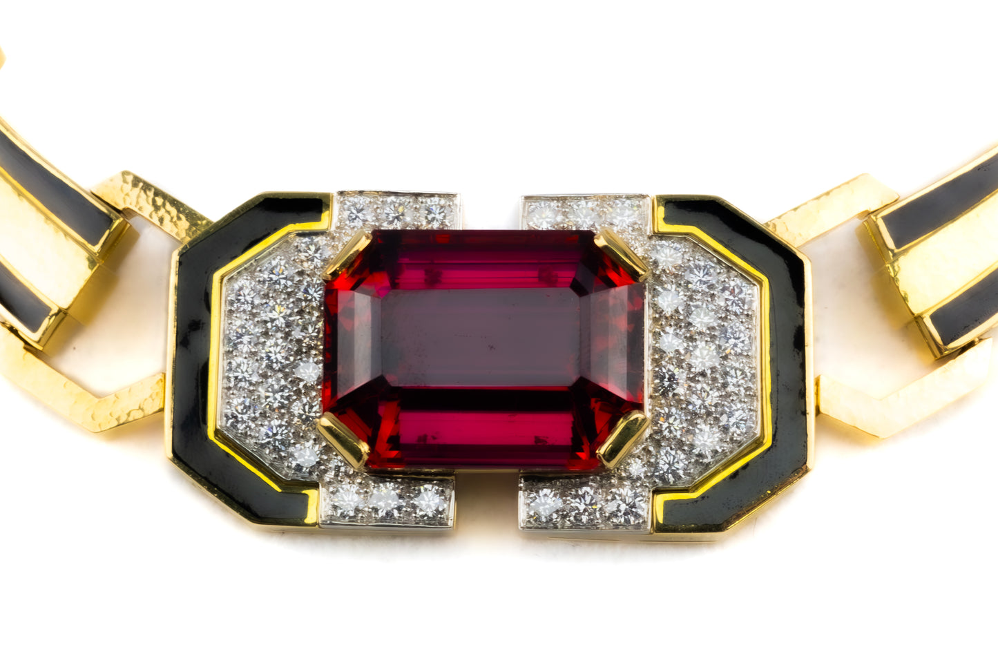 David Webb Rubellite Tourmaline and Enamel Necklace
