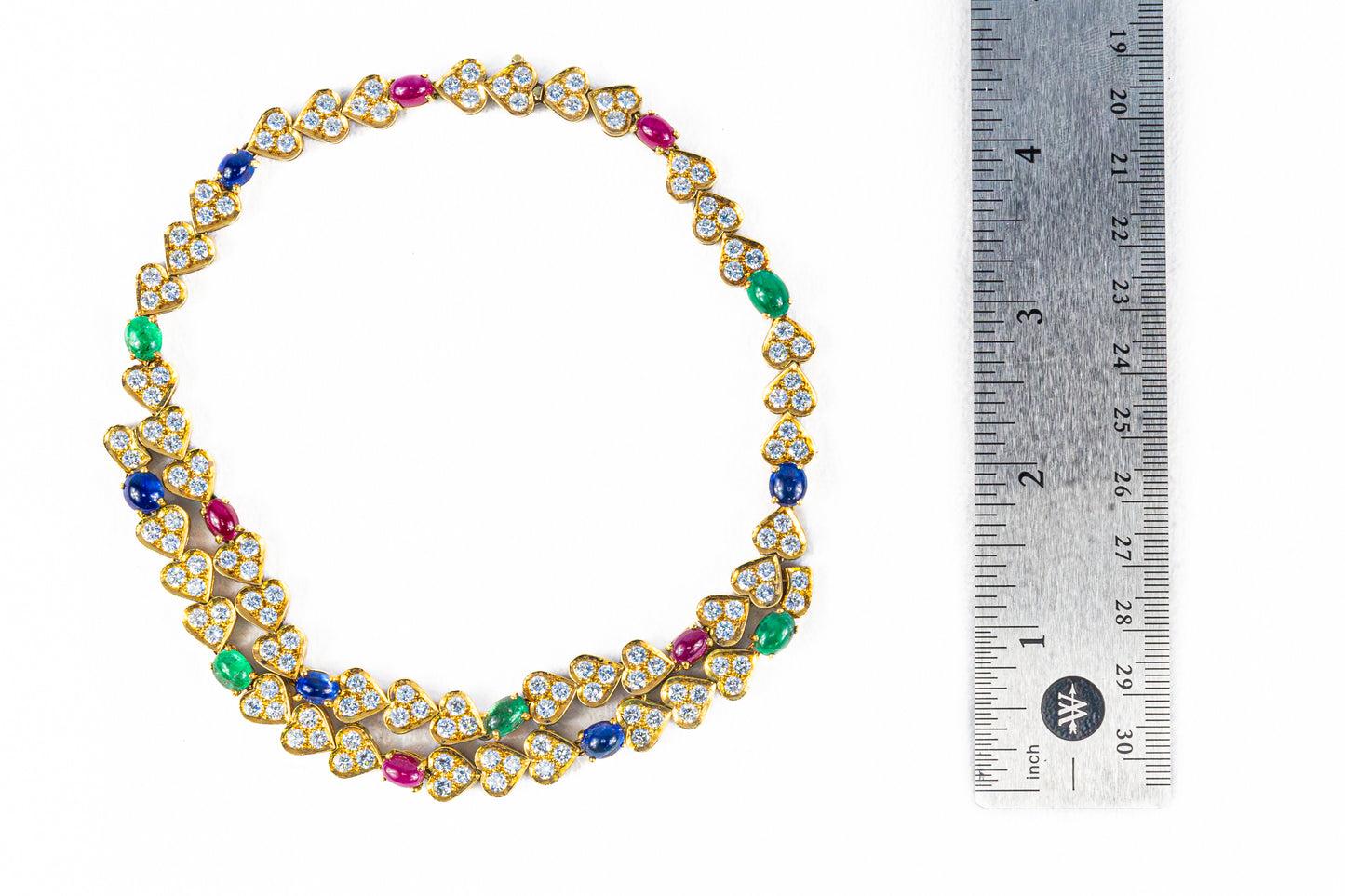 Multi Cabochon Gemstone & Diamond Heart Necklace