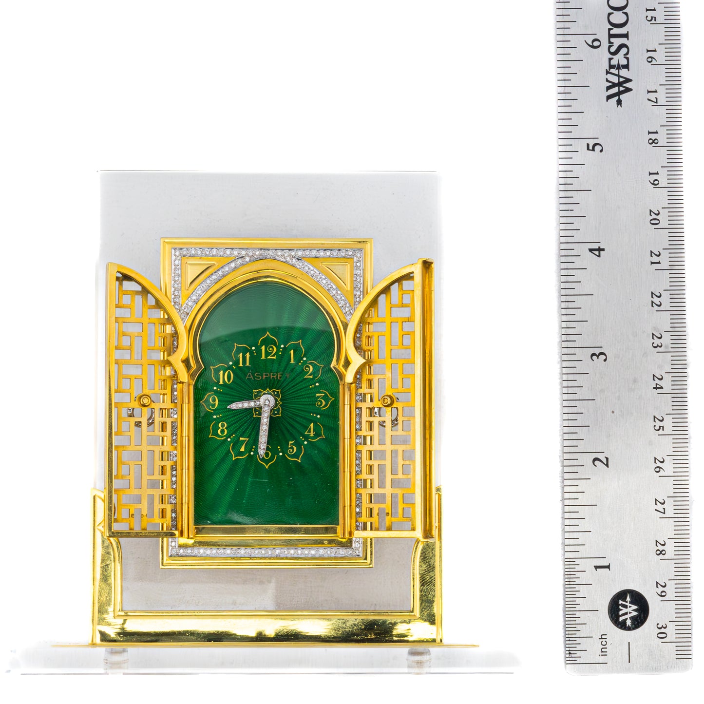 Asprey Rock Crystal, Diamond & Enamel Desk Clock