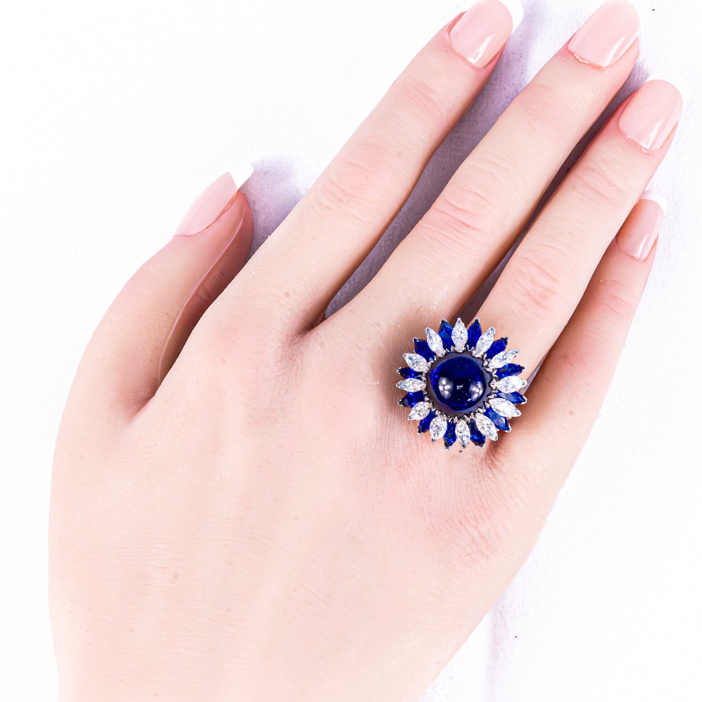 Majestic Cabochon Sapphire and Diamond Cocktail Ring