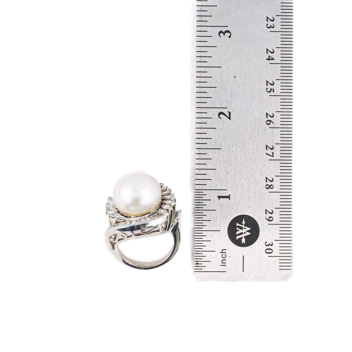 Baguette and Marquise Cut Diamond and Pearl Cocktail Ring
