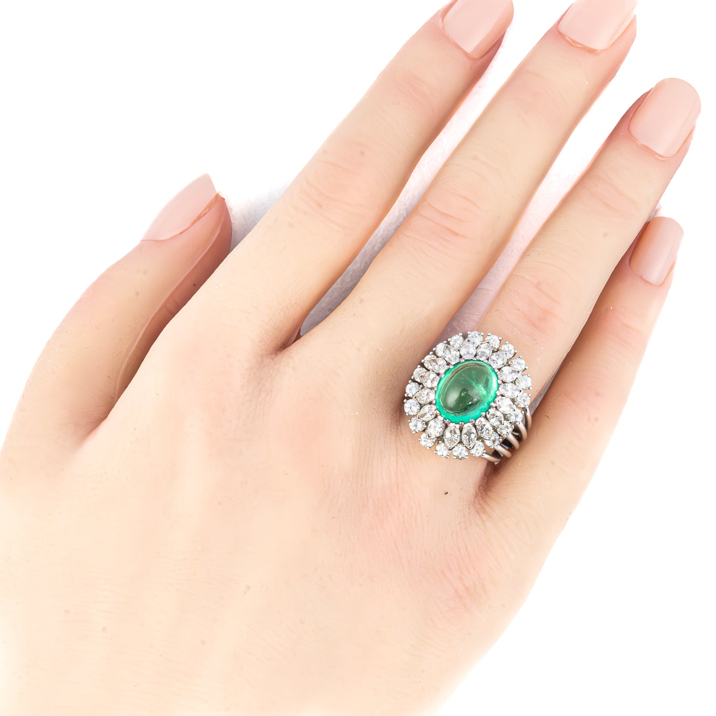 Vintage Emerald and Diamond Halo Cocktail Ring