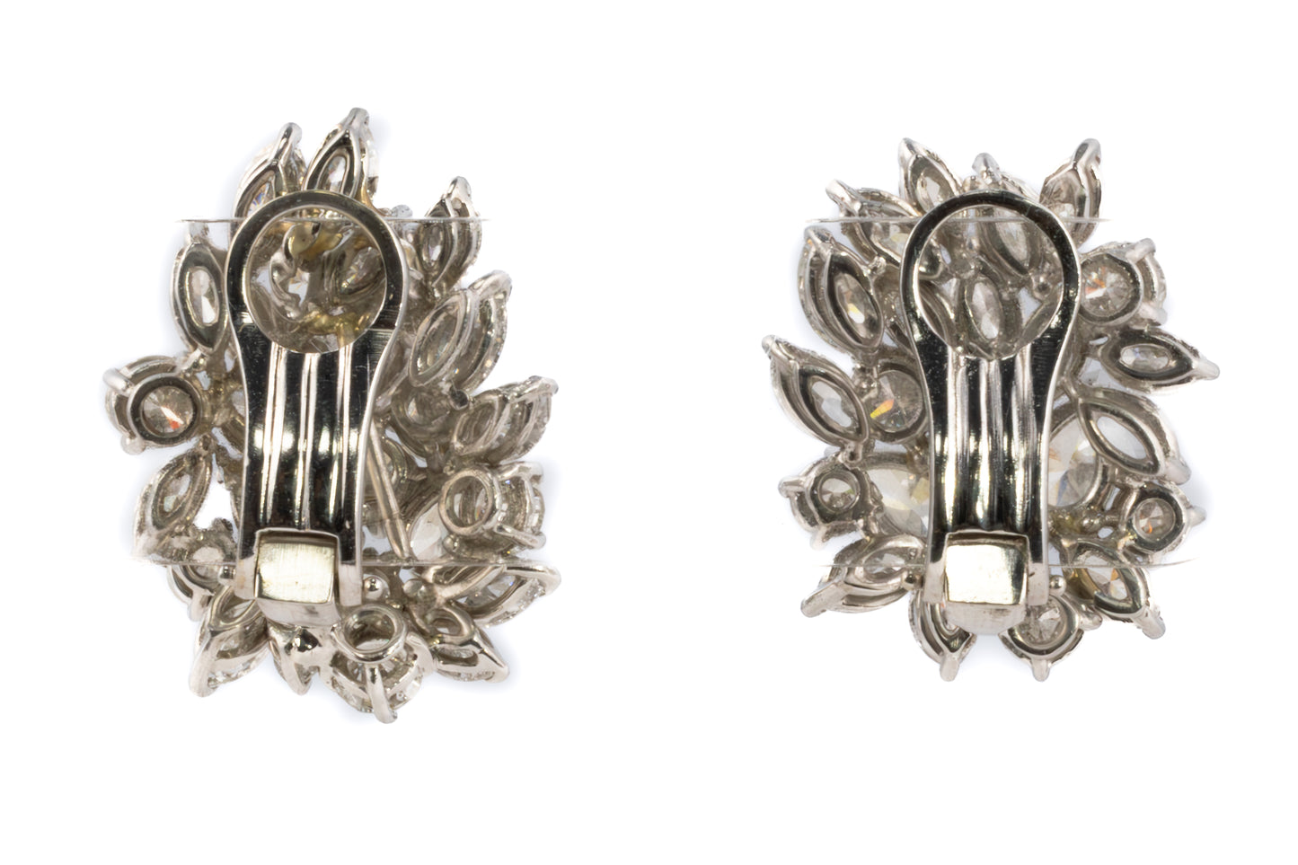 Marquise and Brilliant Diamond Cluster Earrings in White Gold
