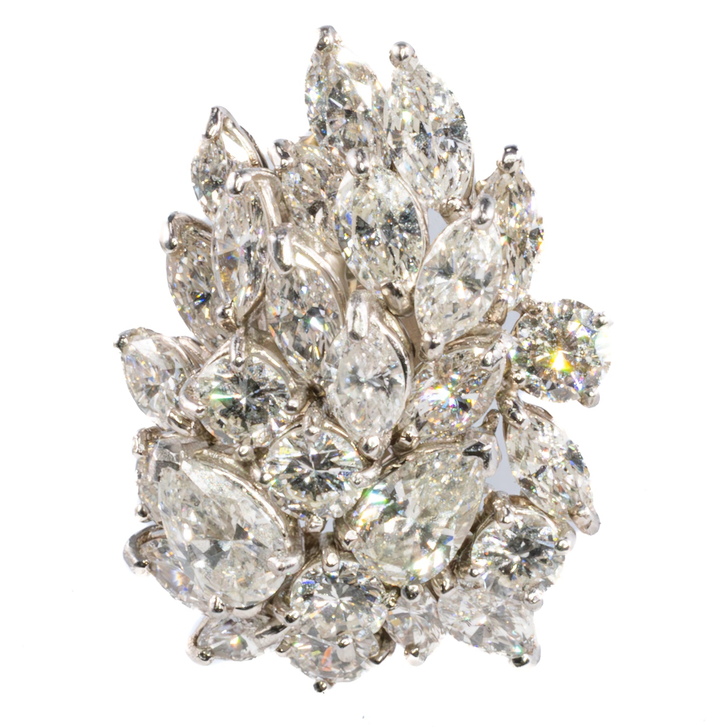 Marquise and Brilliant Diamond Cluster Earrings in White Gold