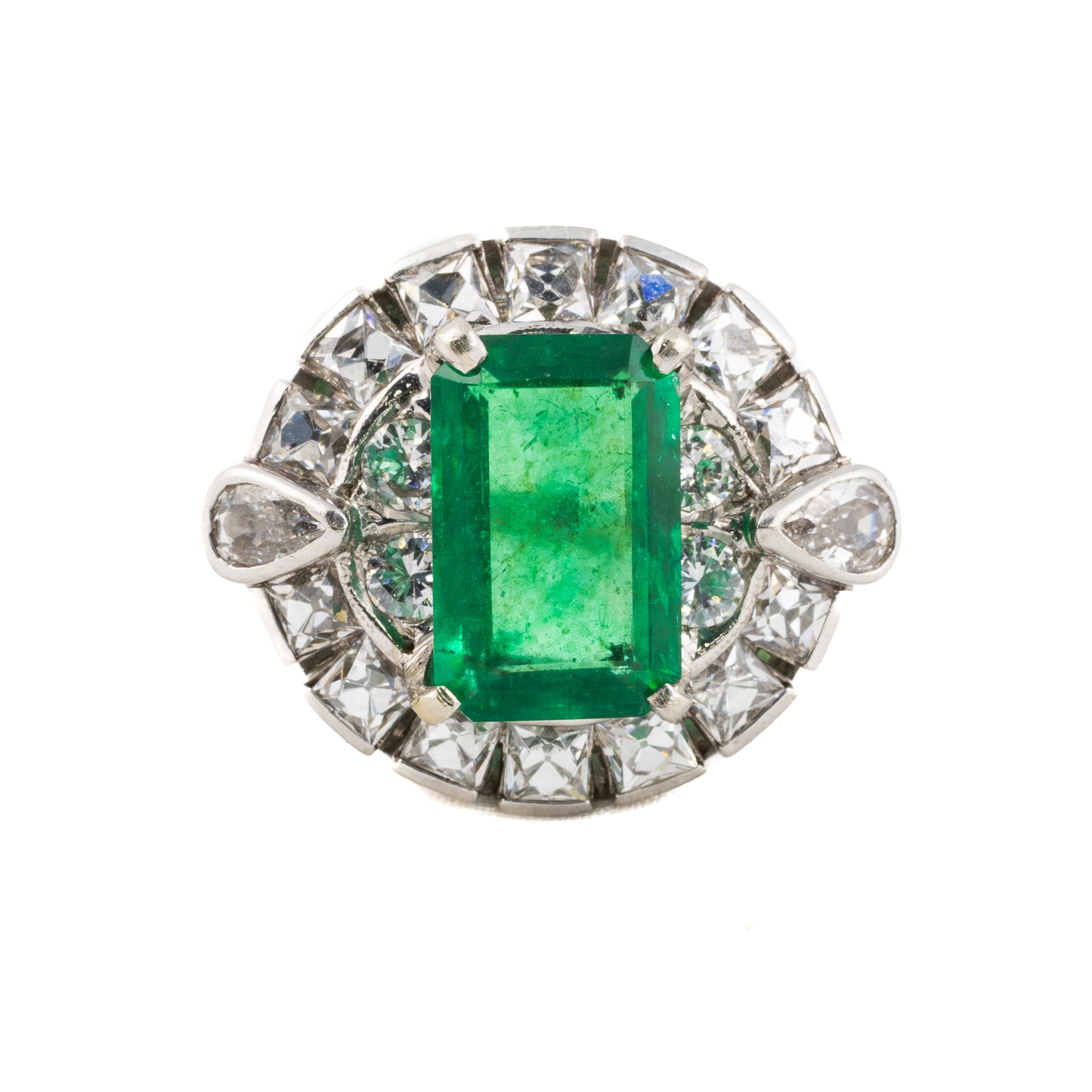 Vintage Emerald and Diamond White Gold Cocktail Ring