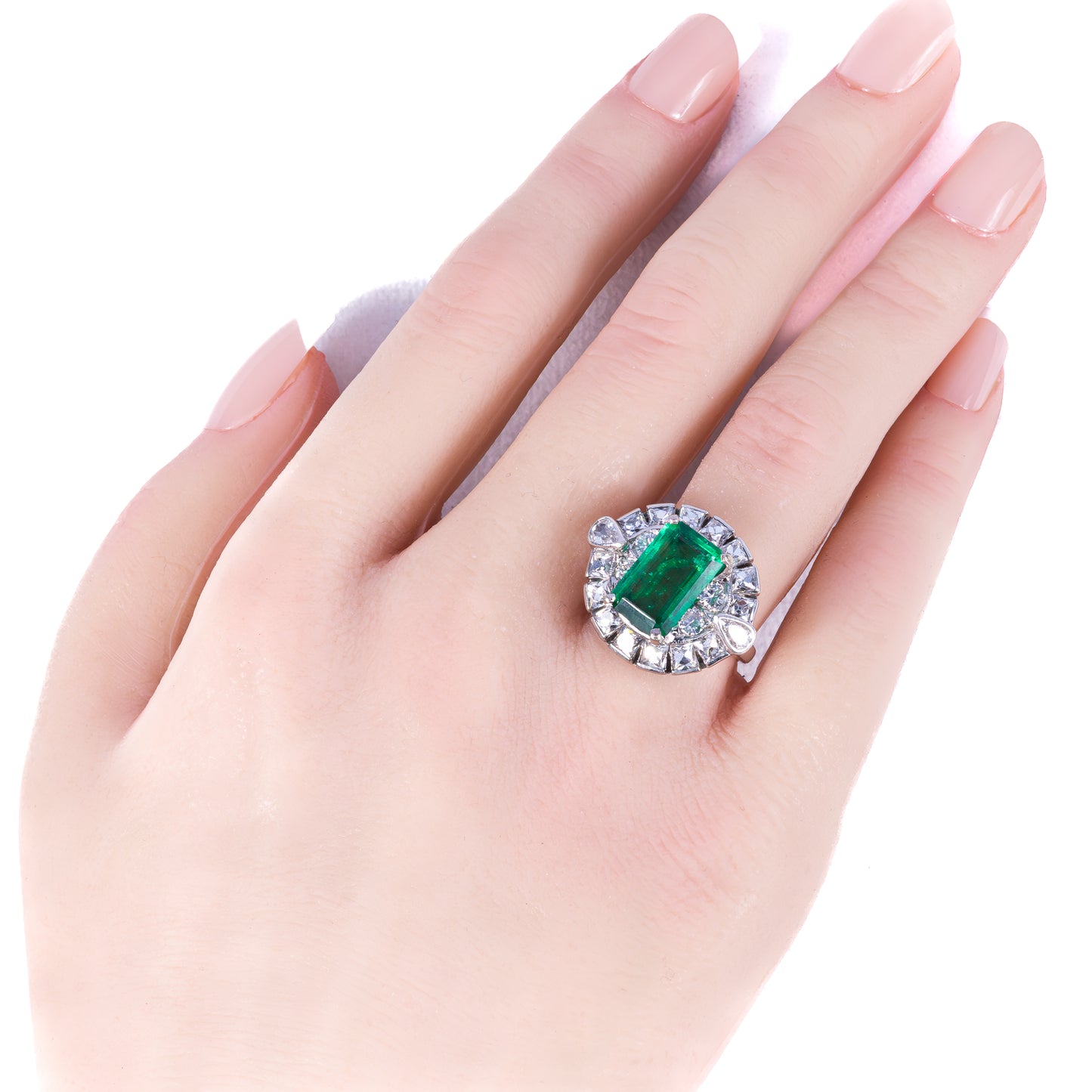 Vintage Emerald and Diamond White Gold Cocktail Ring