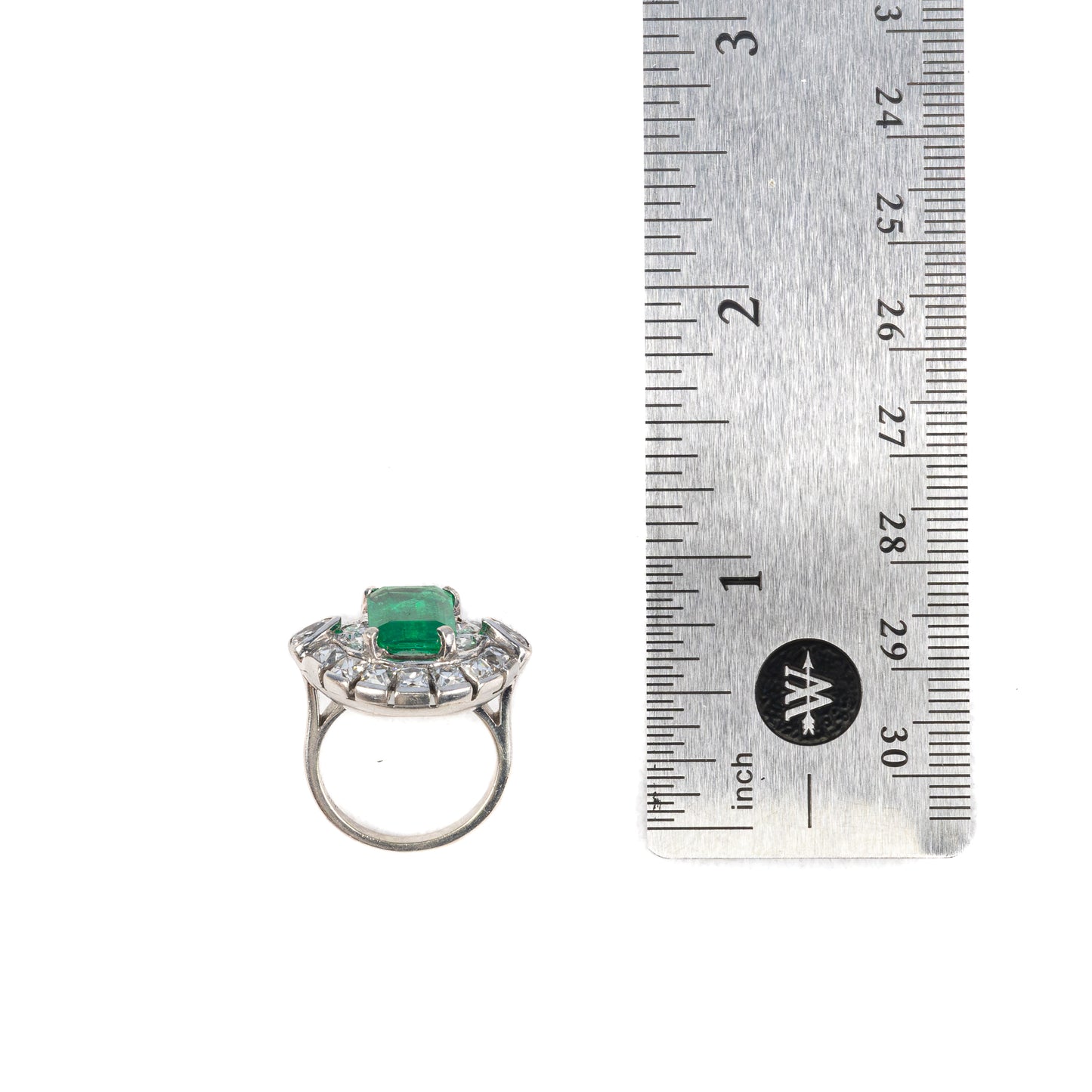 Vintage Emerald and Diamond White Gold Cocktail Ring