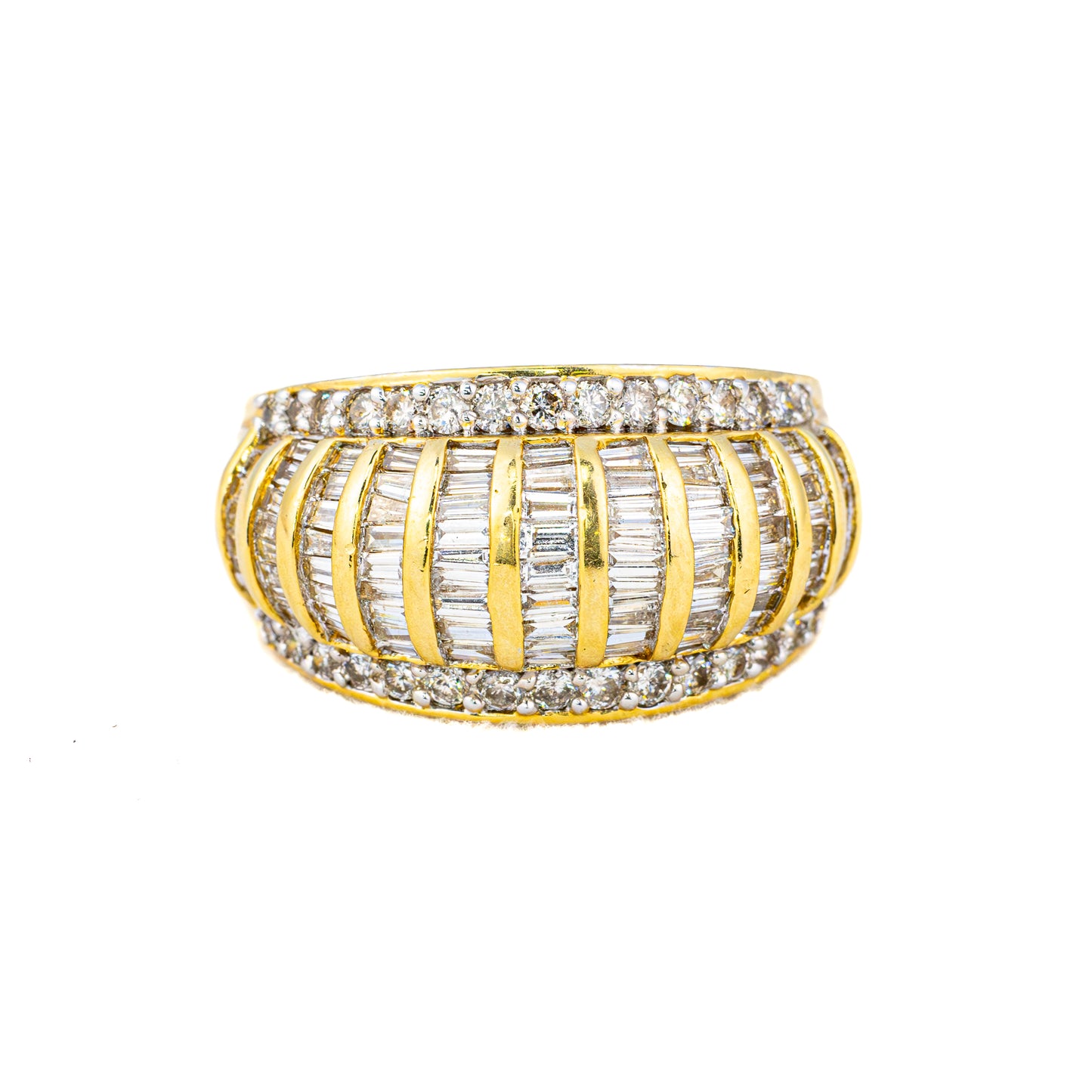 Vintage Multi Row Diamond Gold Dome Ring