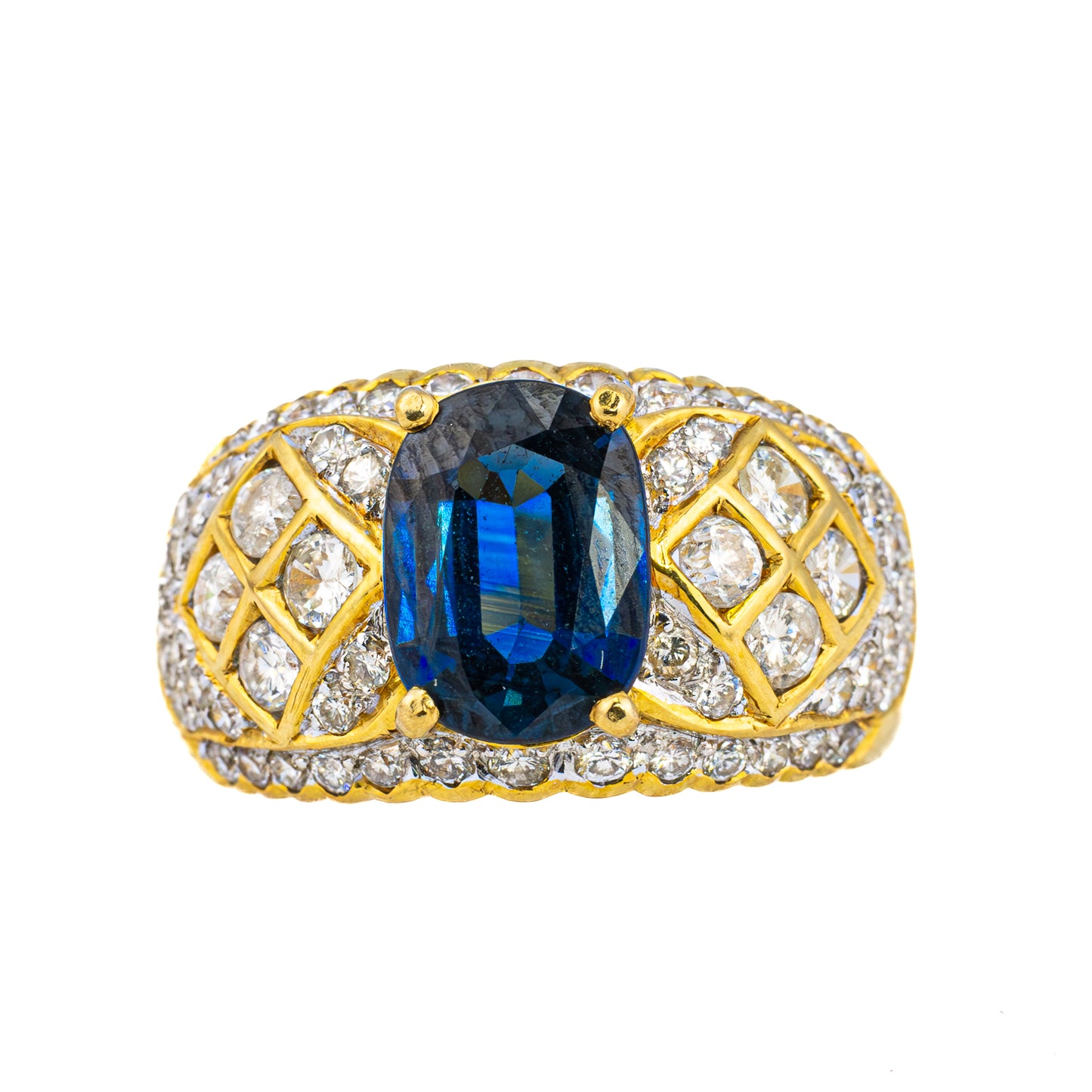 Oval Sapphire and Diamond Gold Cocktail Ring