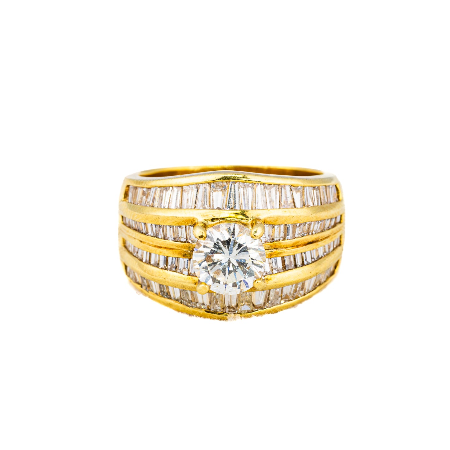 Vintage Multi Row Baguette Diamond Engagement Ring
