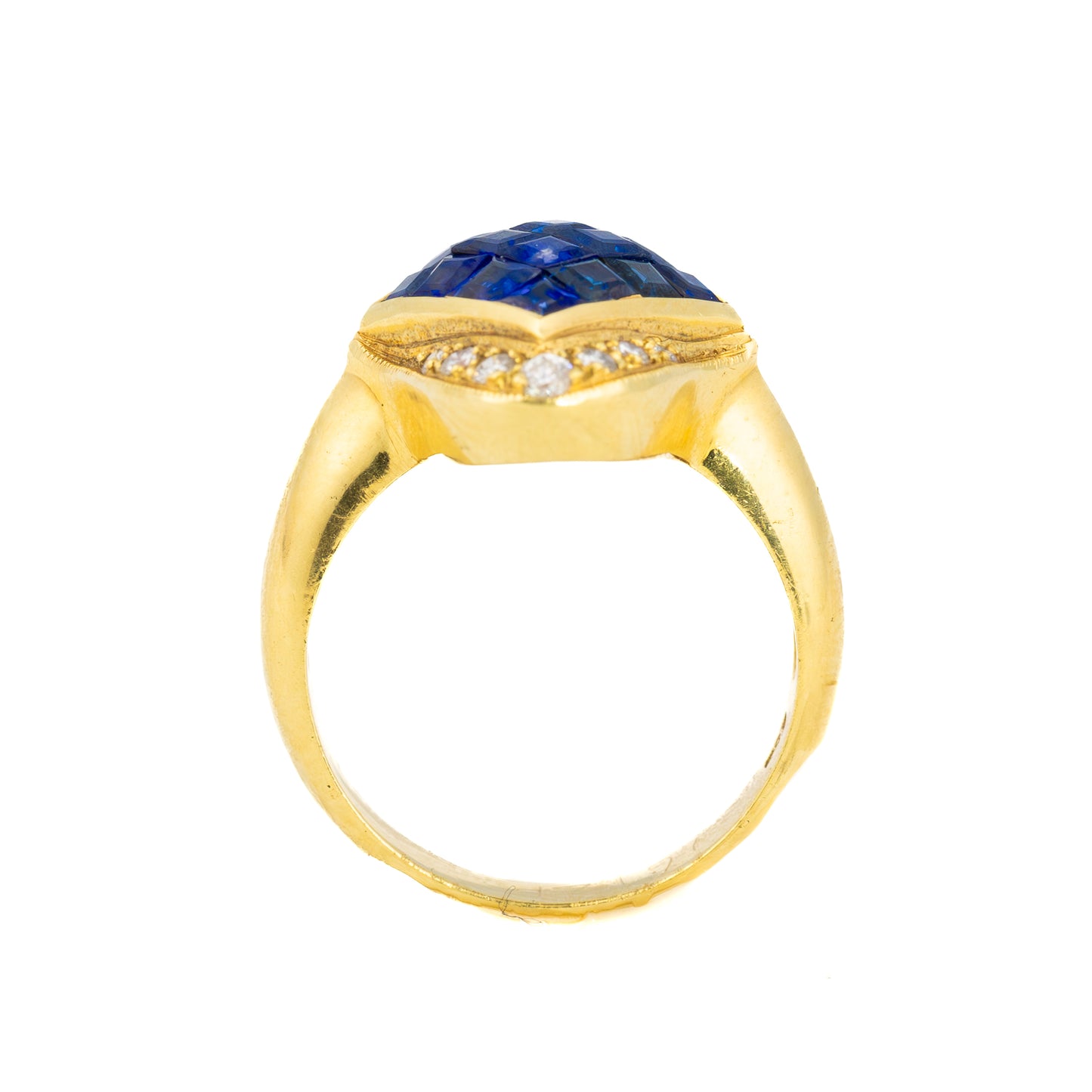Vintage Princess Cut Sapphire and Diamond Gold Ring