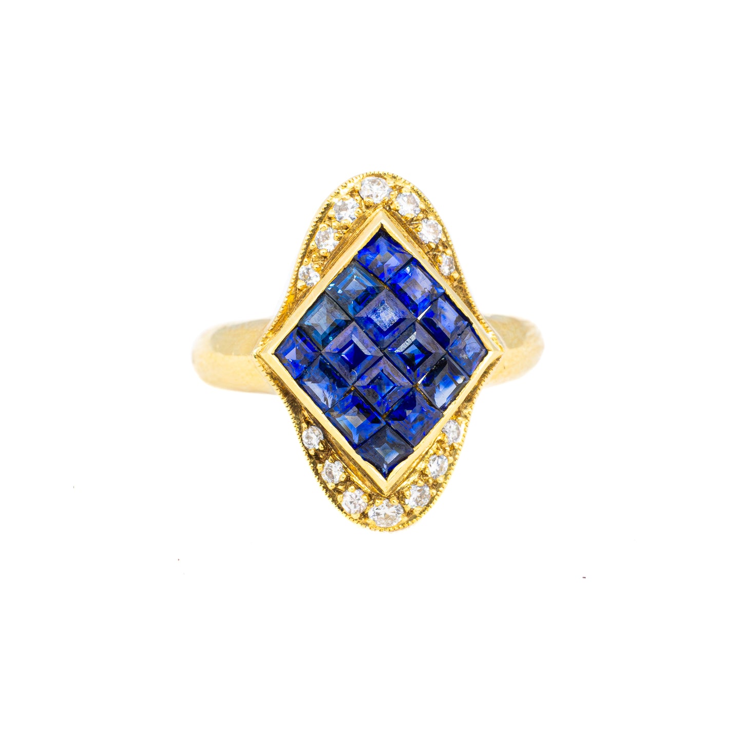 Vintage Princess Cut Sapphire and Diamond Gold Ring
