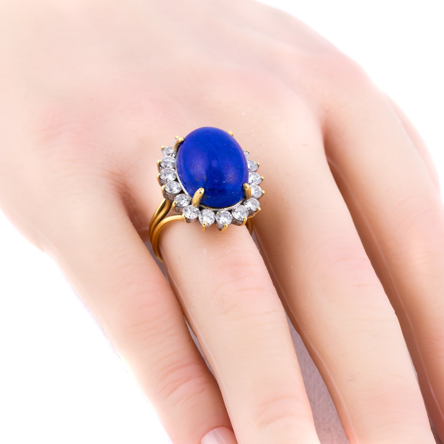Vintage Lapis Lazuli and Diamond Halo Ring