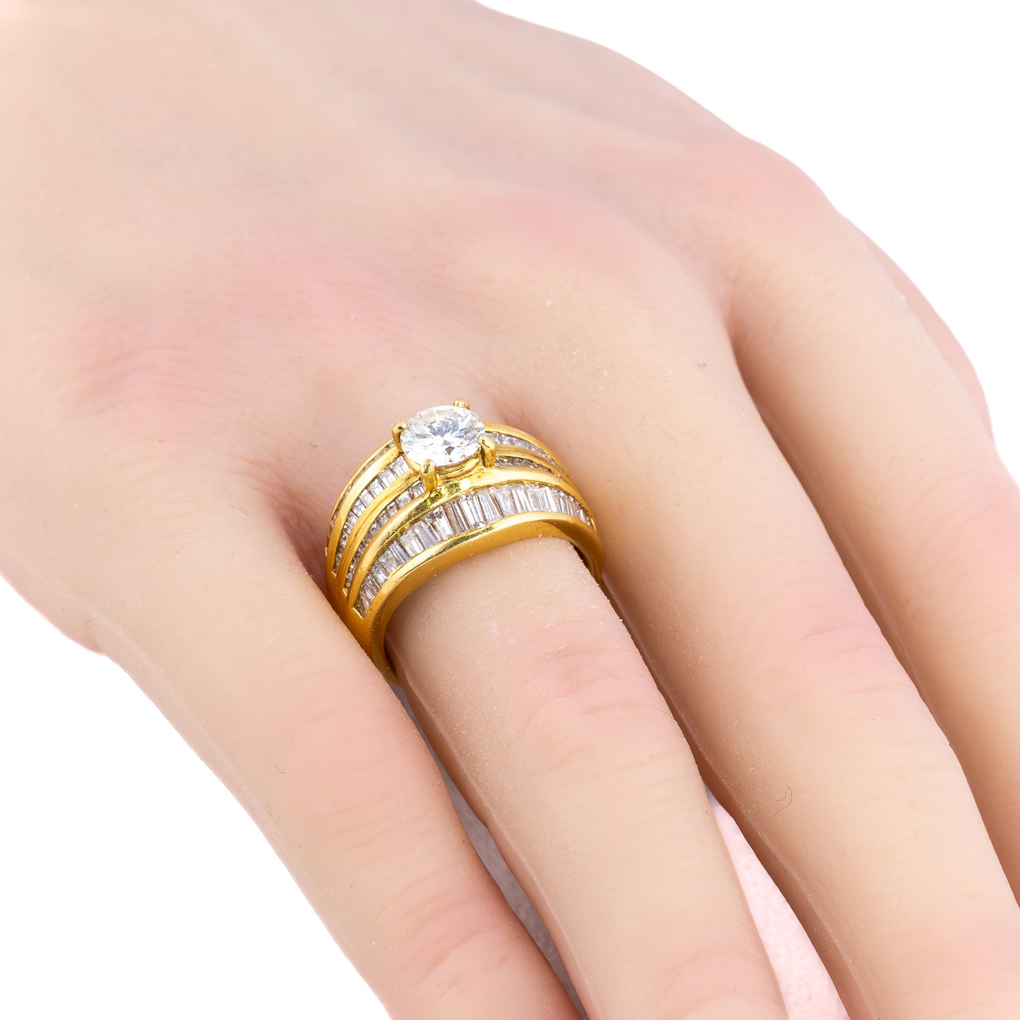 Vintage Multi Row Baguette Diamond Engagement Ring