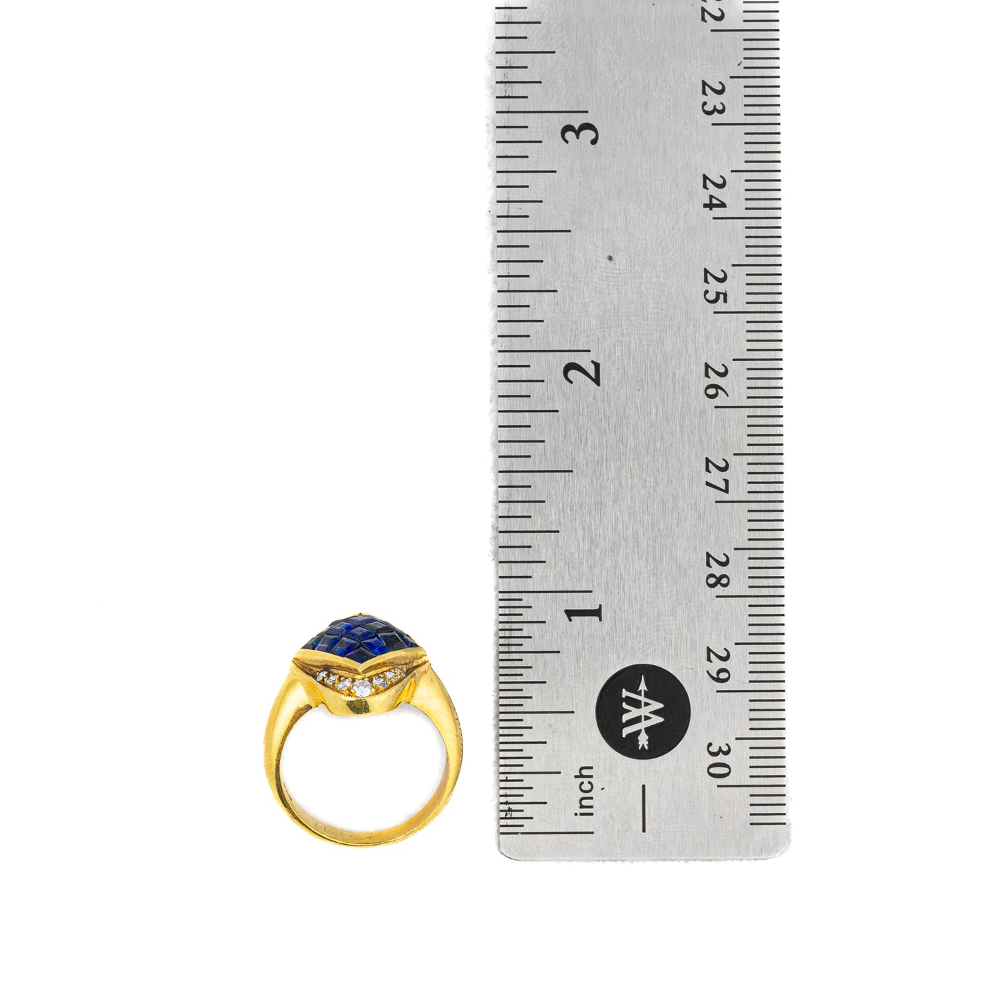 Vintage Princess Cut Sapphire and Diamond Gold Ring
