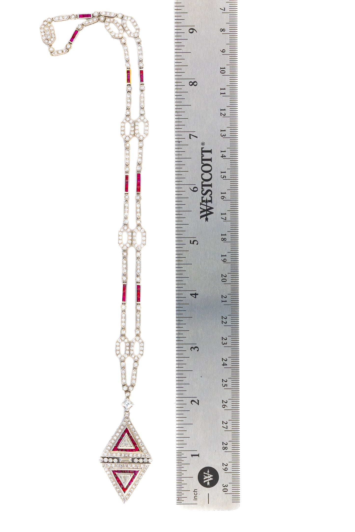 Art Deco White Gold Diamond and Ruby Necklace