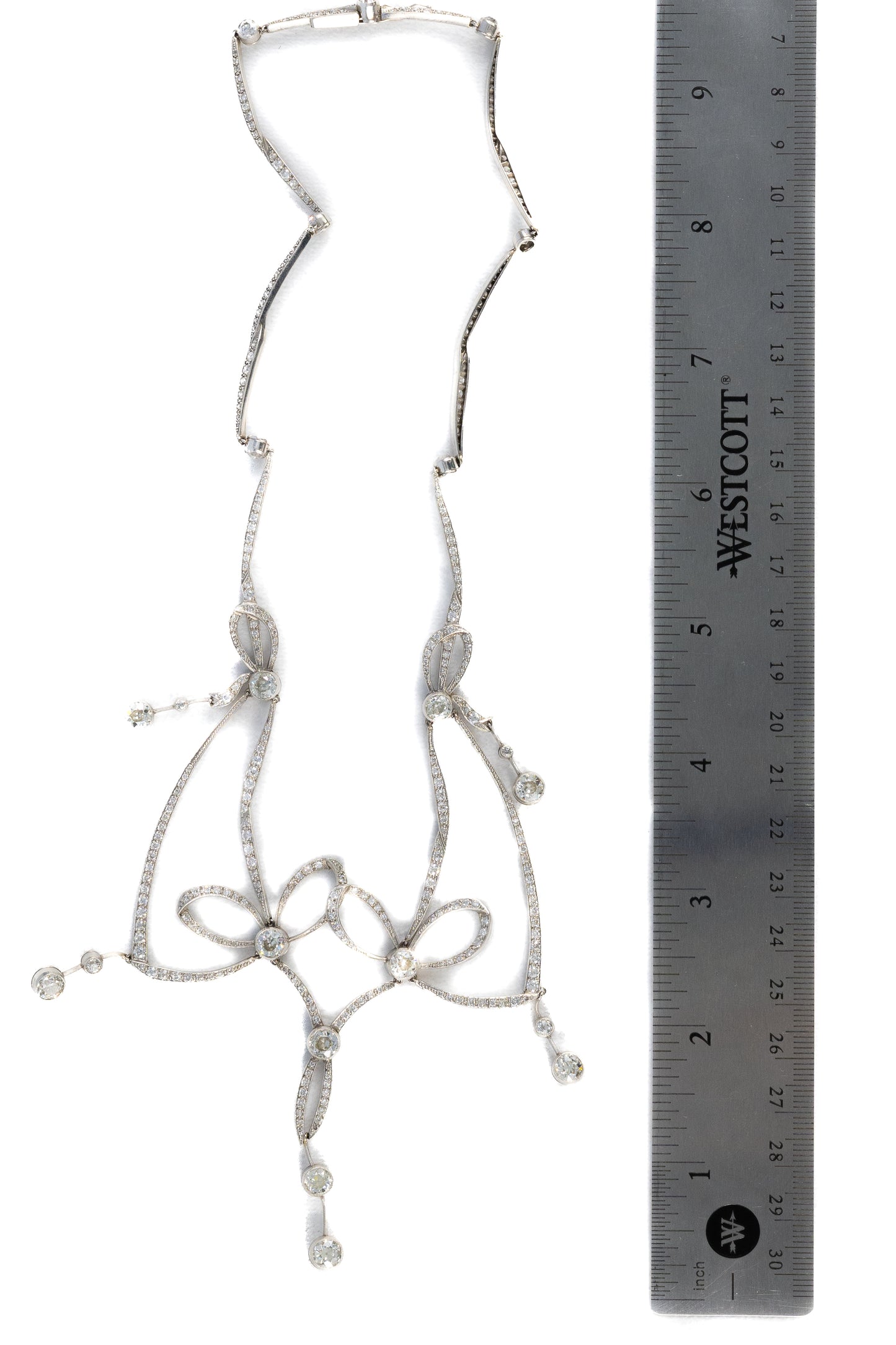 Edwardian Old European Cut Diamond Bow Necklace