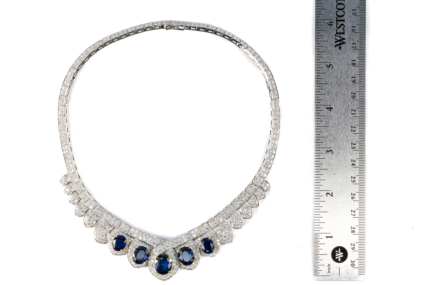 Diamond and Sapphire White Gold Necklace