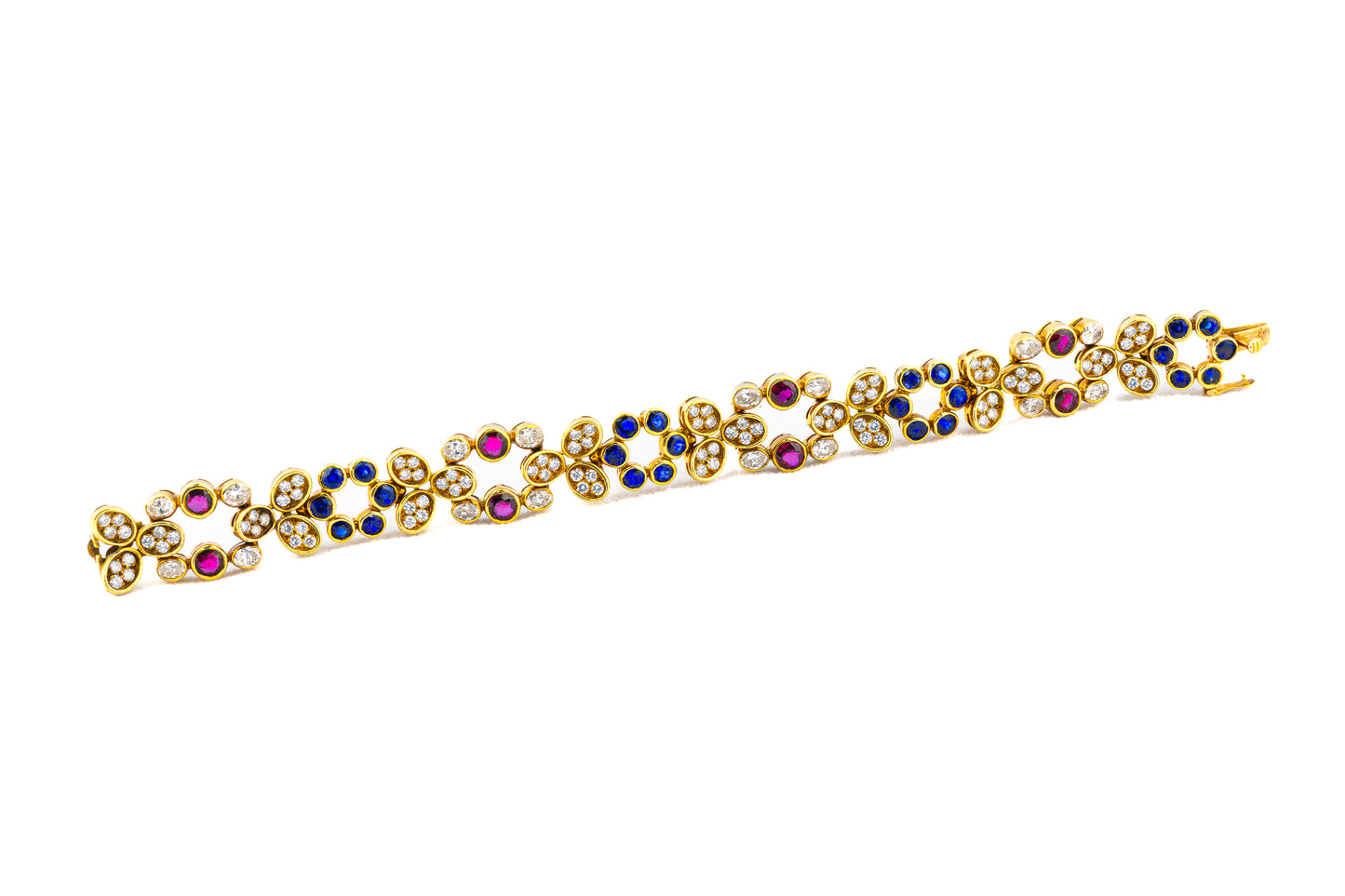 Diamond, Ruby, and Sapphire Gold Floral Bracelet
