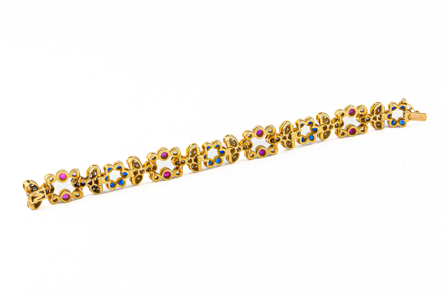 Diamond, Ruby, and Sapphire Gold Floral Bracelet