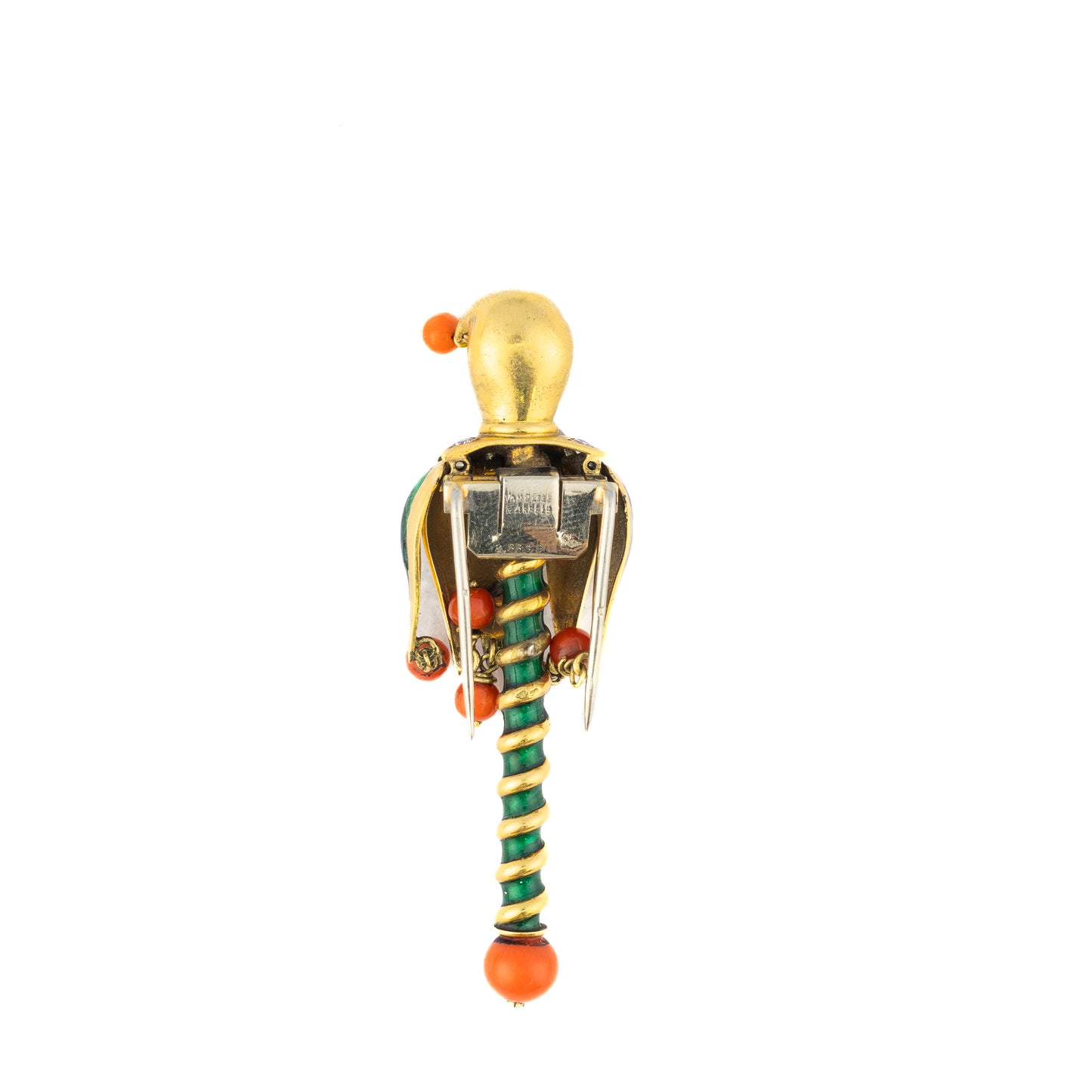 Van Cleef & Arpels Enamel Coral Diamond Gold Jester Brooch