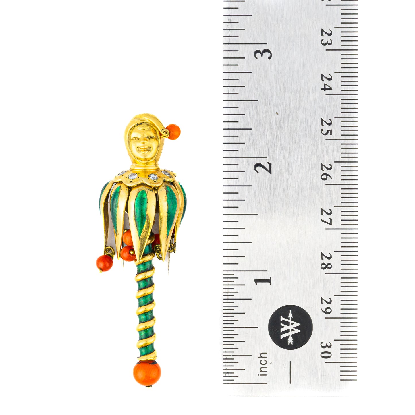 Van Cleef & Arpels Enamel Coral Diamond Gold Jester Brooch