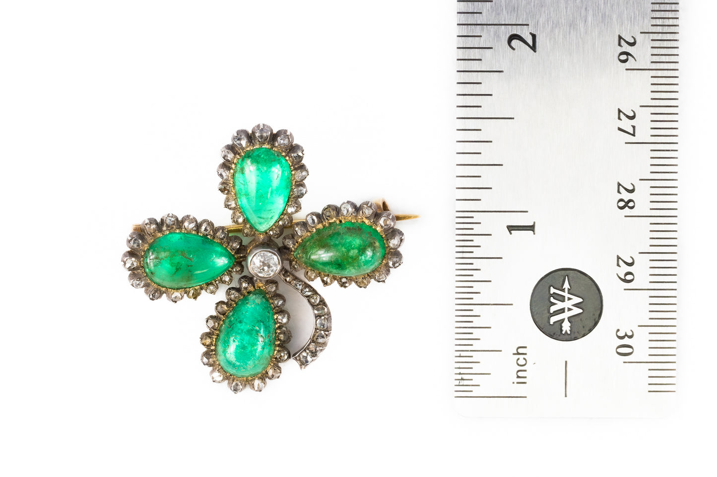 Victorian Emerald and Diamond Clover Brooch