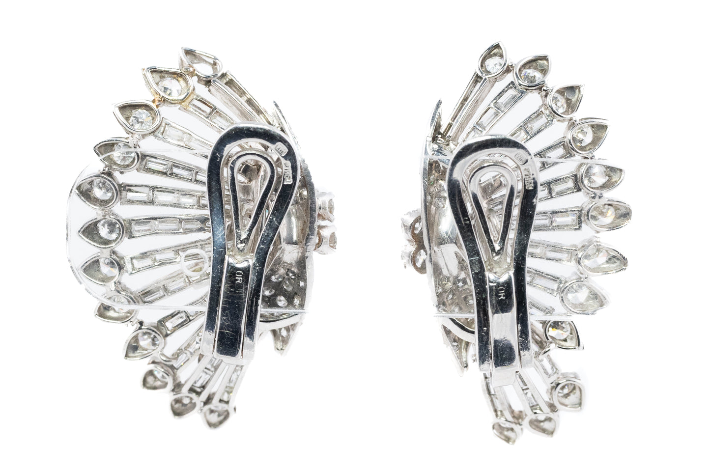 Diamond Sunray Motif Earrings in Platinum
