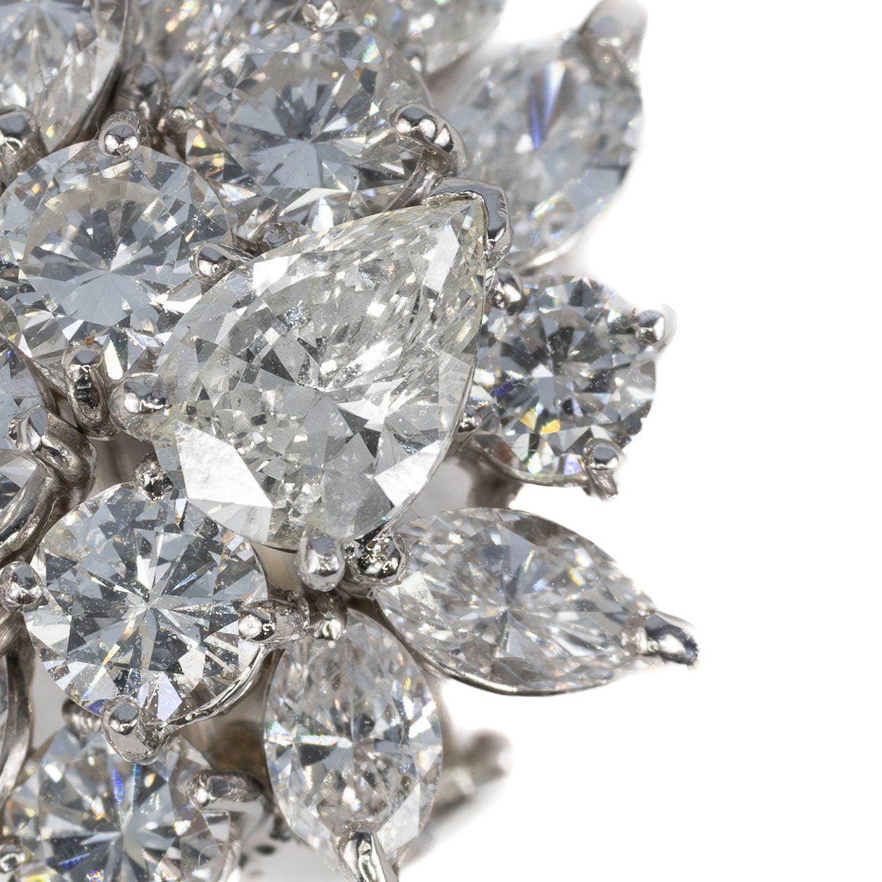 Marquise and Brilliant Diamond Cluster Earrings in White Gold