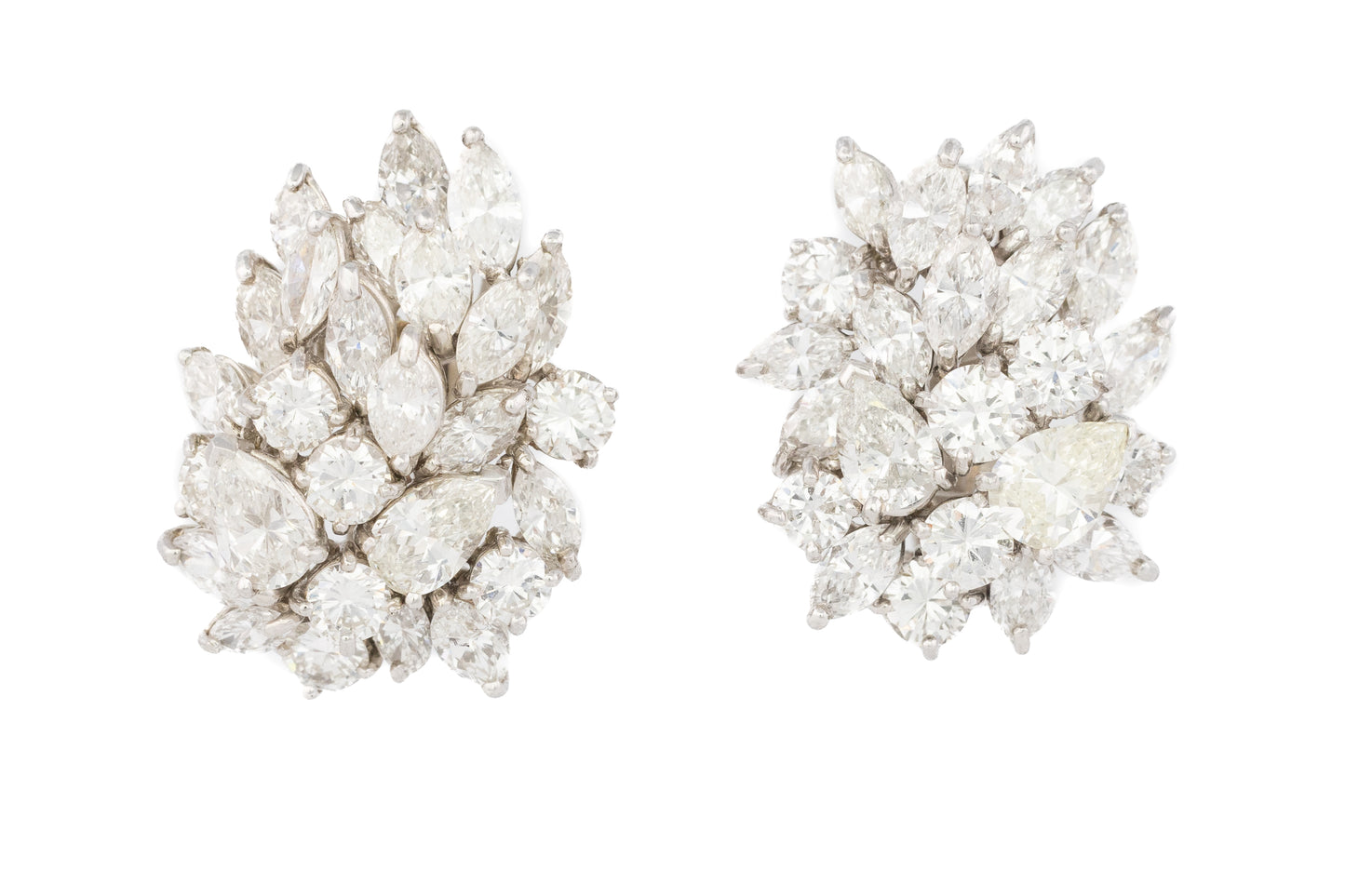 Marquise and Brilliant Diamond Cluster Earrings in White Gold