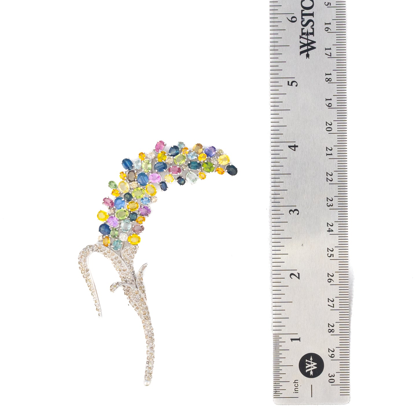 Multi-Colored Sapphire and Diamond Floral White Gold Brooch