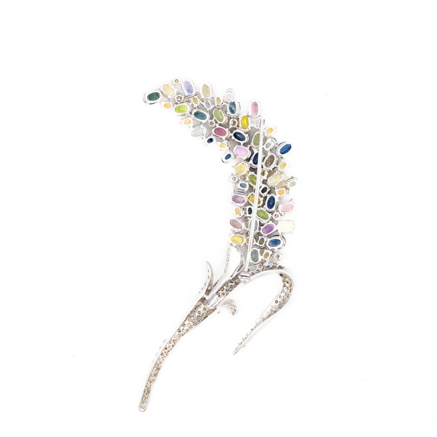 Multi-Colored Sapphire and Diamond Floral White Gold Brooch