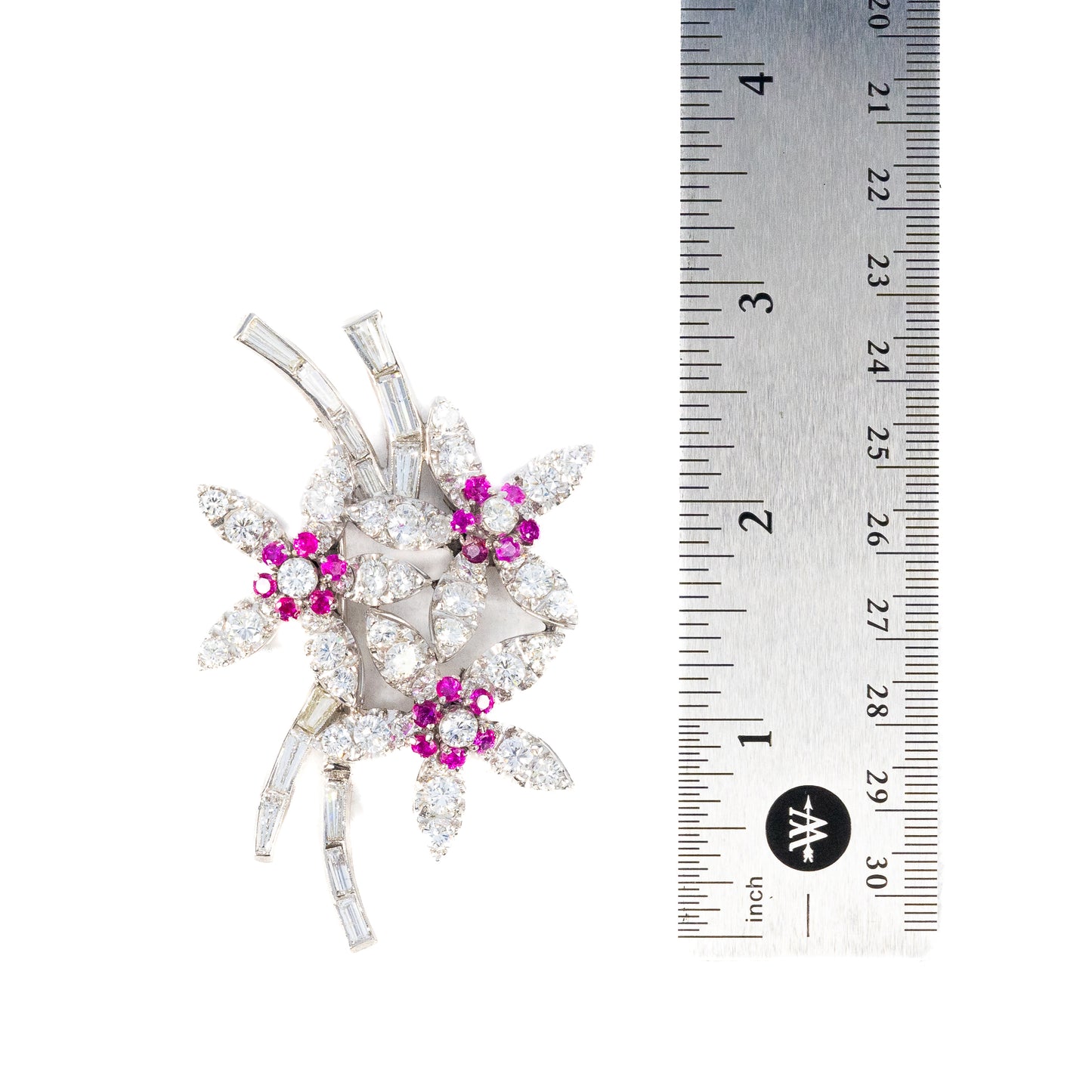 Floral Diamond and Ruby Brooch