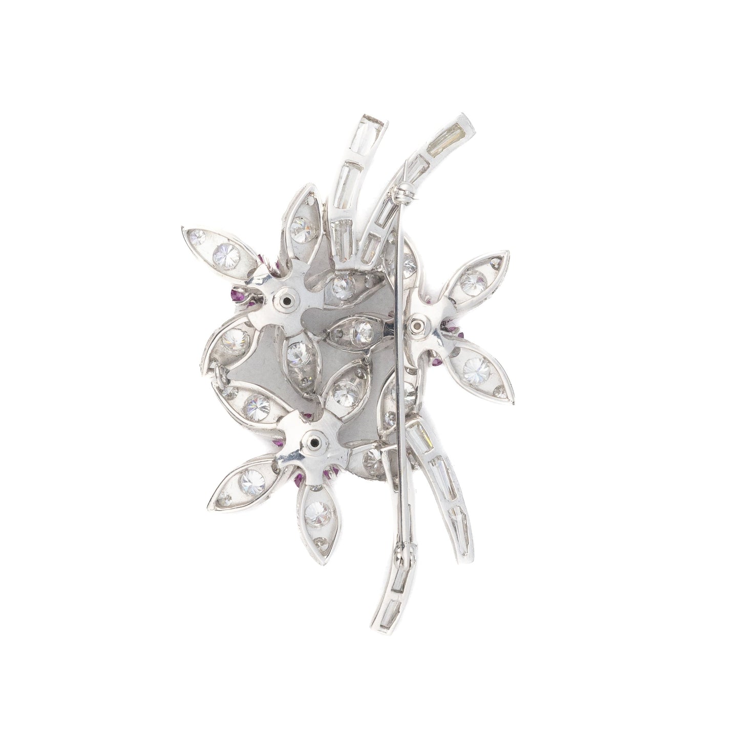 Floral Diamond and Ruby Brooch